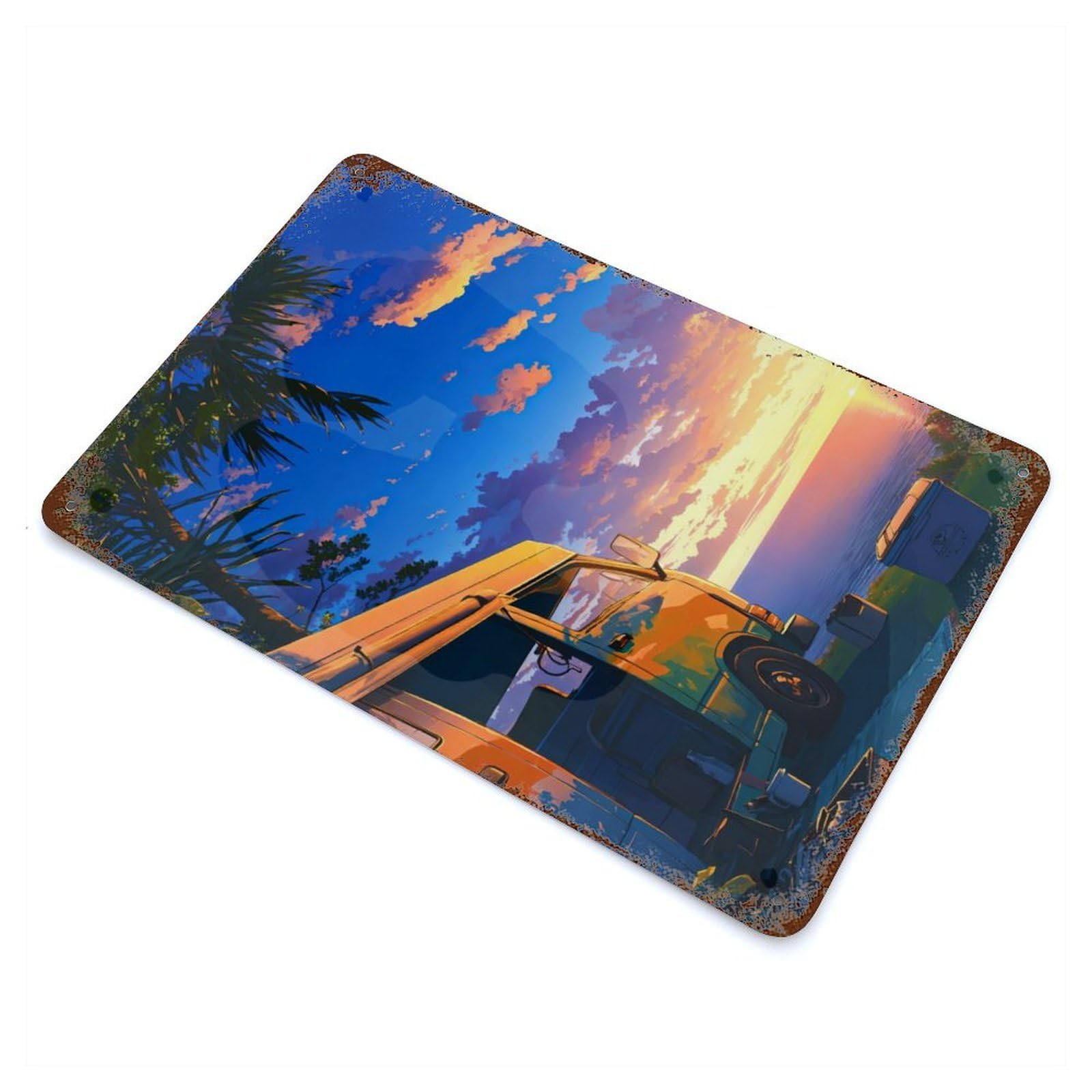 Sunset Escapade Rusty Metal Tin Sign 11.8"x7.9", Industrial Home Decor for Garage, Pub Or Kitchen