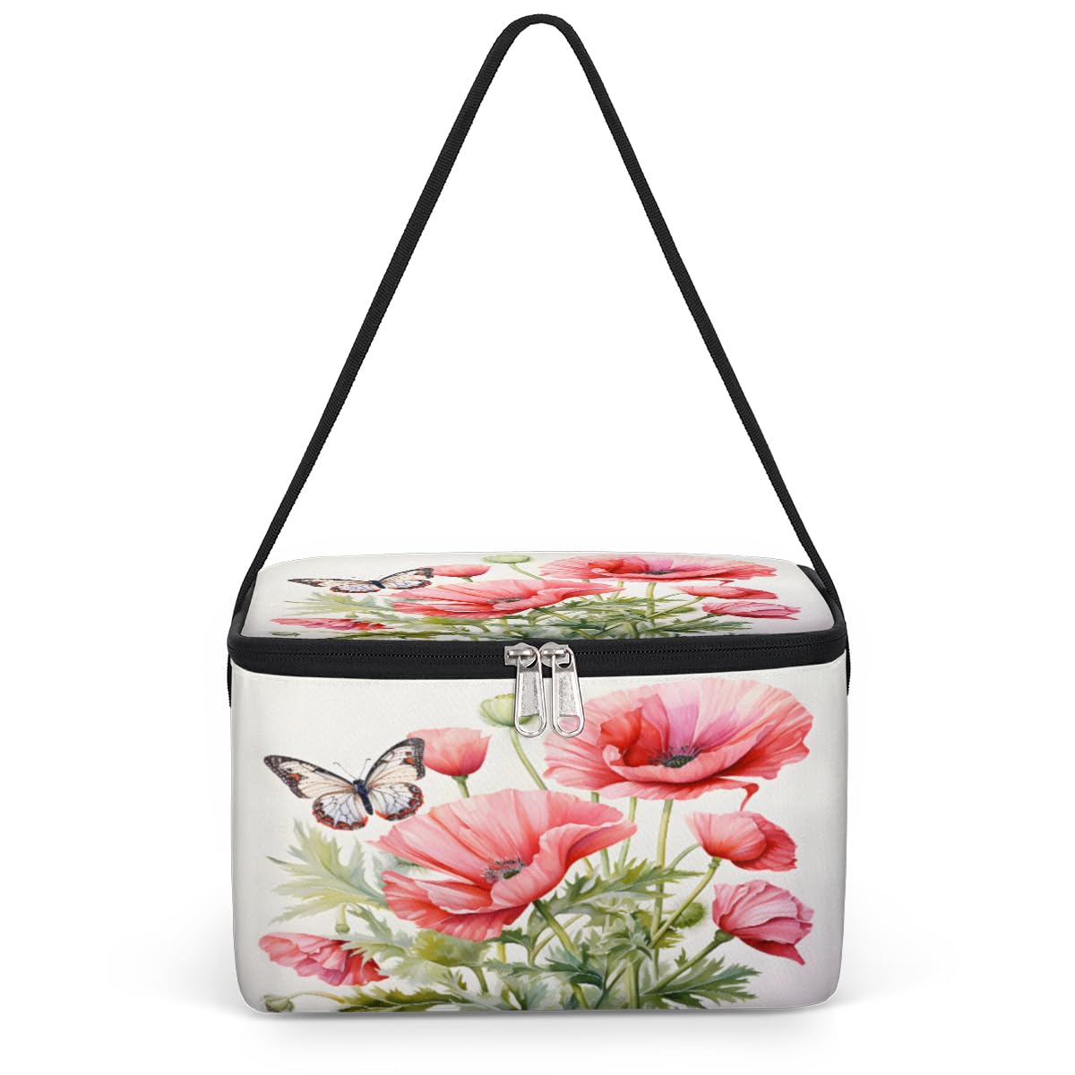 GzLeyigou Floral Flower Lunch Bags for Women Men 9 Cans, Hot & Cold Food Delivery Bag Insulated Grocery Bag Insulated Lunch Box Butterfly Cooler Bag for Office Work Picnic Beach