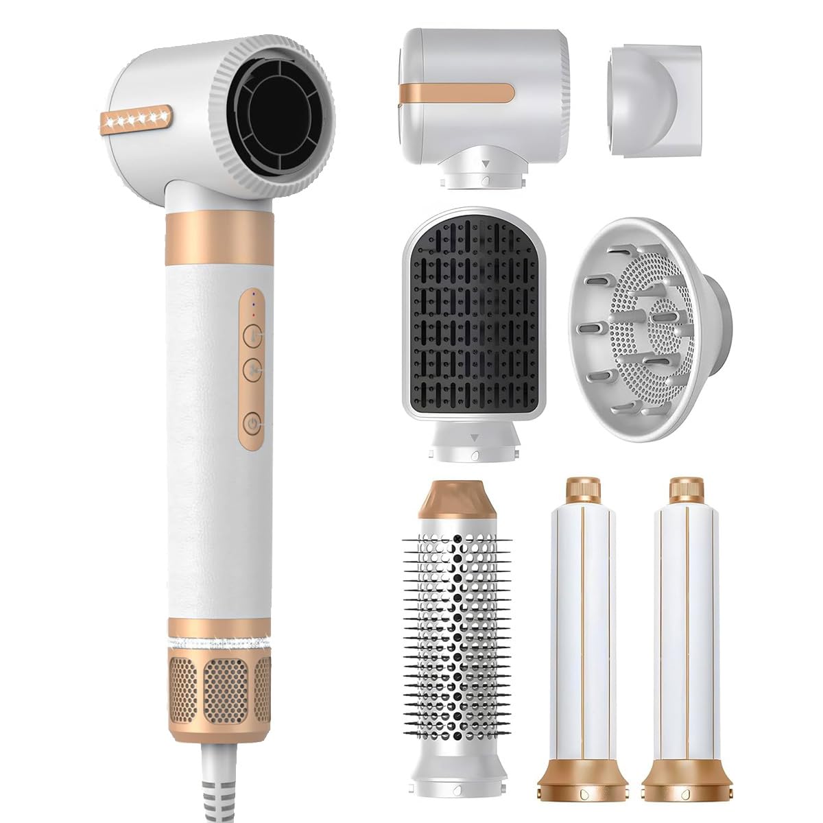 Hot Air Styler 7 en 1 – Secador de Pelo Profesional con Motor 110,000 RPM, Rizador con Efecto Coanda, Tecnología Iónica y 7 Cabezales Intercambiables