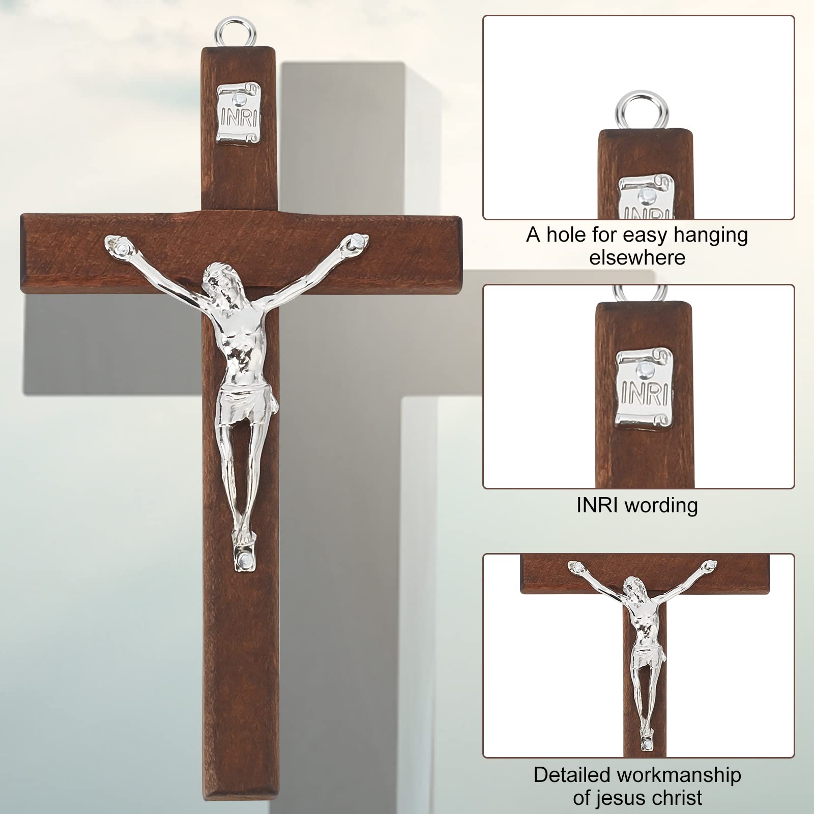 WEBEEDY Croix en Bois Crucifix 12 cm Murale Chrétienne 3 Couleurs