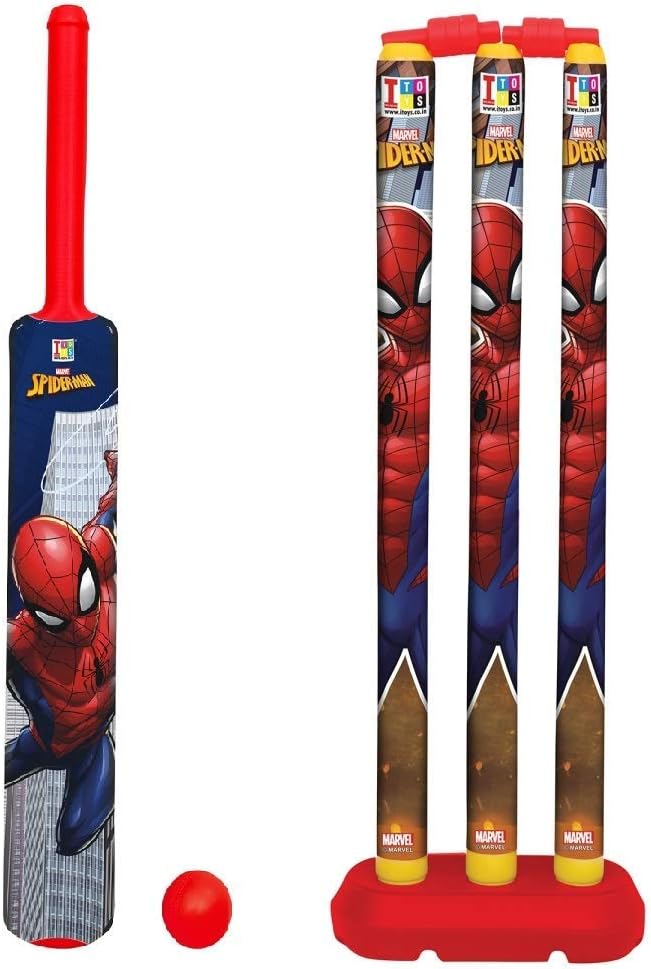 Micro Creation Kid's Plastic Spiderman Cricket with Bat, Balls, 3 Wickets Play Set (3-8 Yrs, Multicolour)