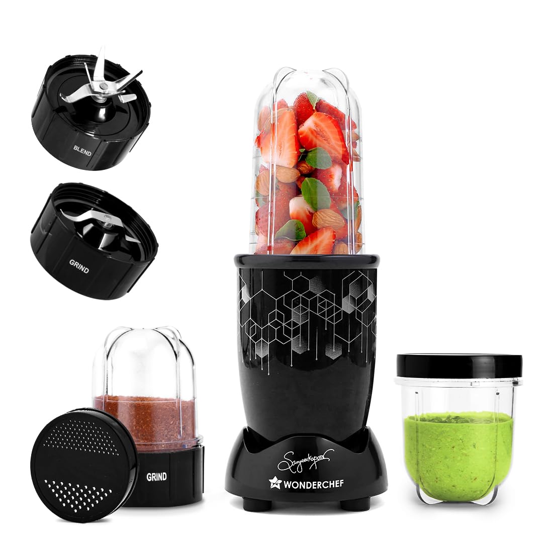 Wonderchef Nutri-blend Photon 500W Mixer Grinder, 22000 RPM Motor, Smoothie Maker, Masala Grinder, Chutney Blender, 3 Unbreakable Jars, Recipe Book by Chef Sanjeev Kapoor, 2 Yr Warranty, Black