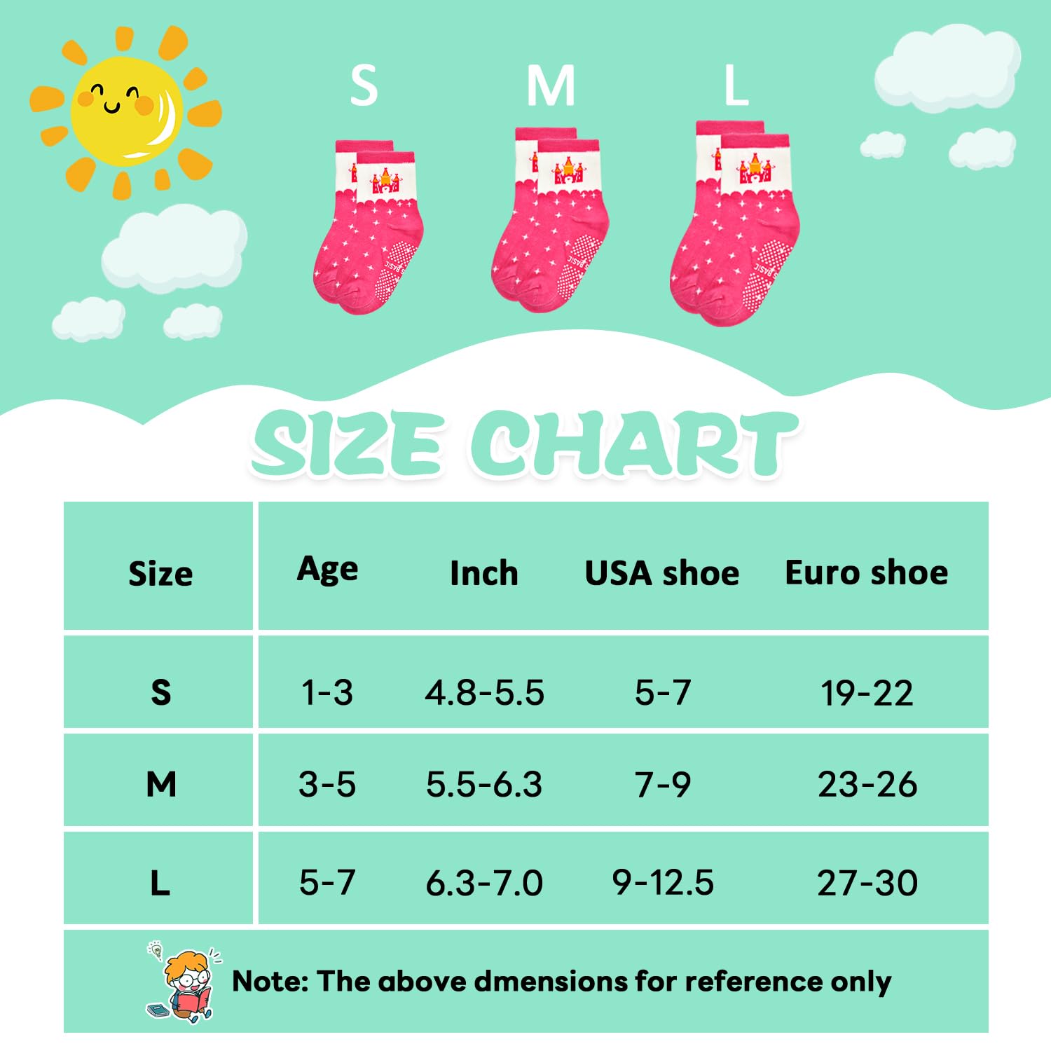 SkiBeaut Calcetines para bebés y niñas, 12 pares de calcetines antideslizantes con agarres para niñas pequeñas de 0 a 7 años