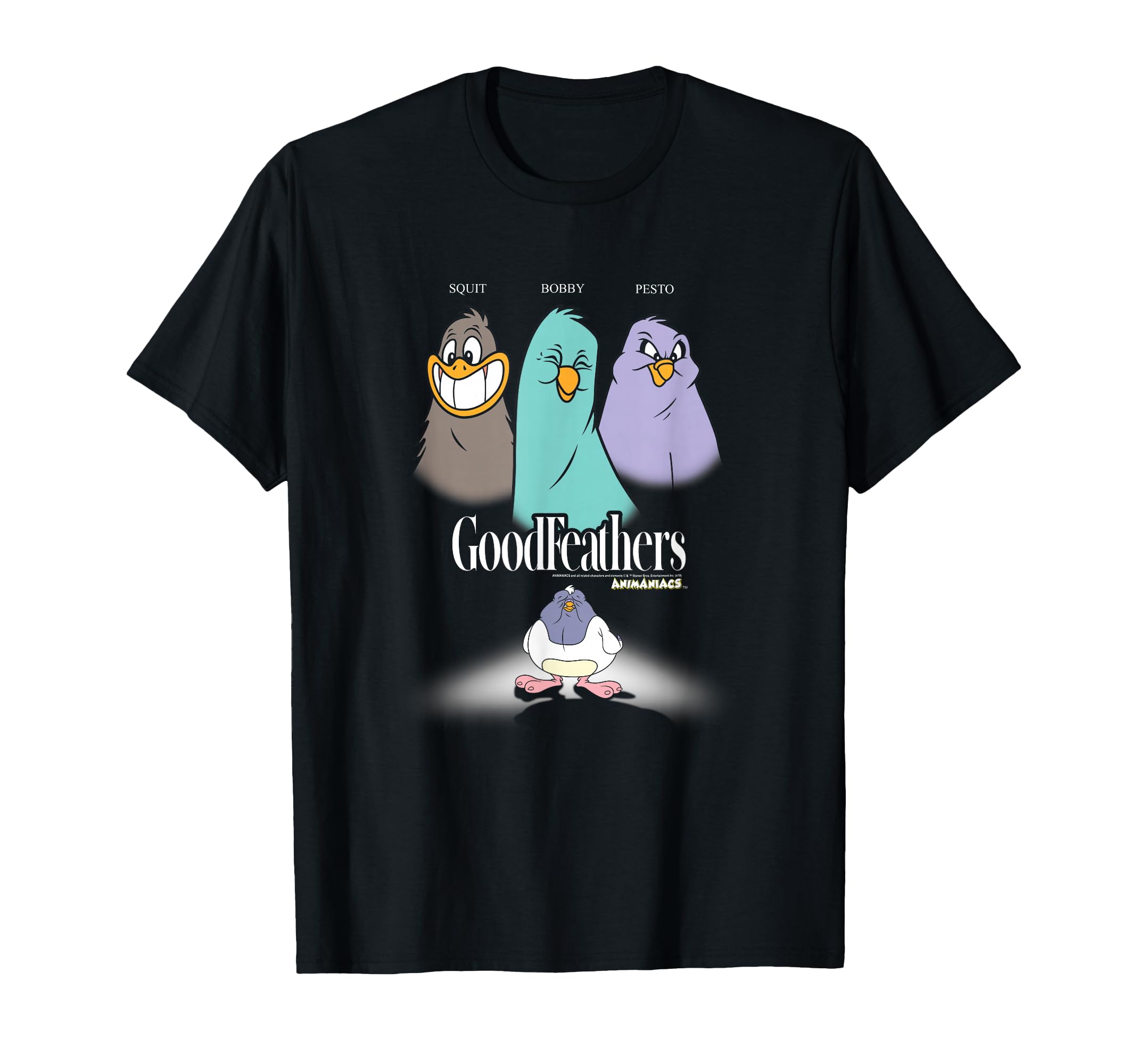 Animaniacs Goodfeathers T-Shirt - Black - Unisex-Adults - Small - V-Neck - Short Sleeve - Cotton - Classic Fit