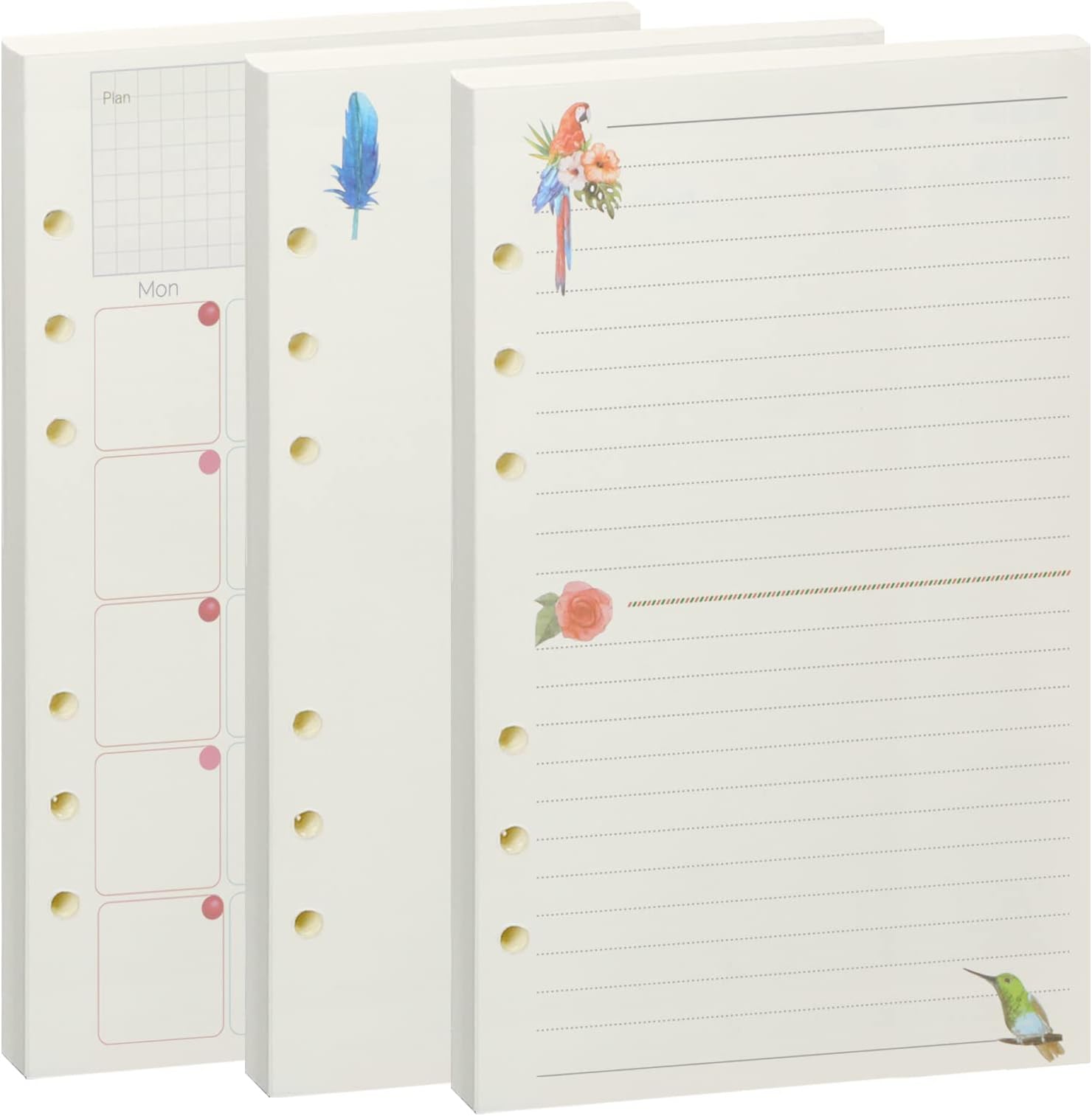 Rancco A5 Refill Line Paper, Colorful 6Rings Binder Papers Refill, Filofax