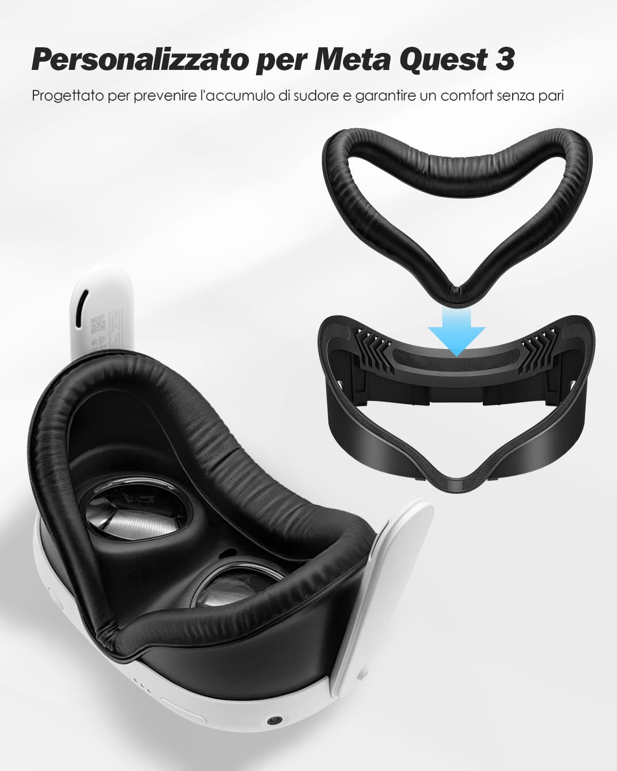 SUPERUS Interfaccia Facciale e Face Cover Pad per Meta Quest 3 - Accessori VR compatibile con Meta/Oculus Quest 3, Cuscino in Pelle PU Morbida Anti-Luce per Quest 3