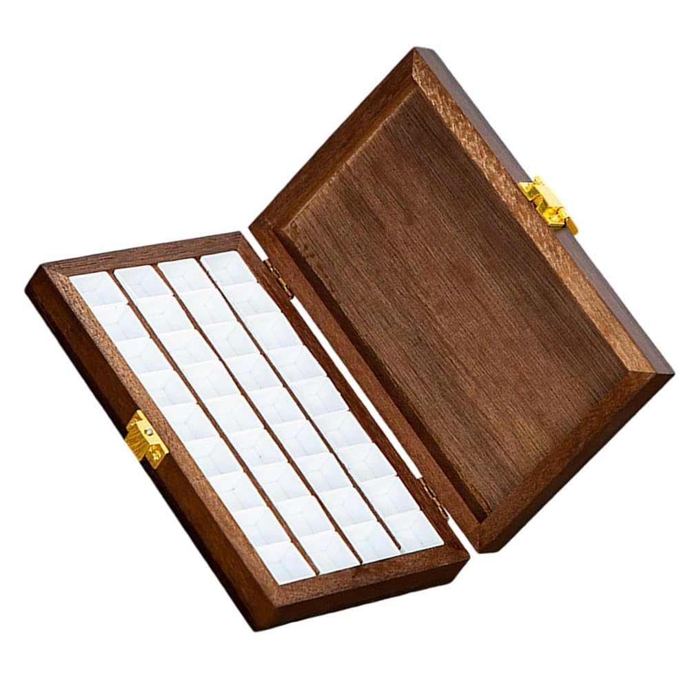 Palette D'aquarelle En Bois De Noyer à 24 Compartiments Boite De Voyage Pliable Et Vide Plateau A Peinture~p144609994