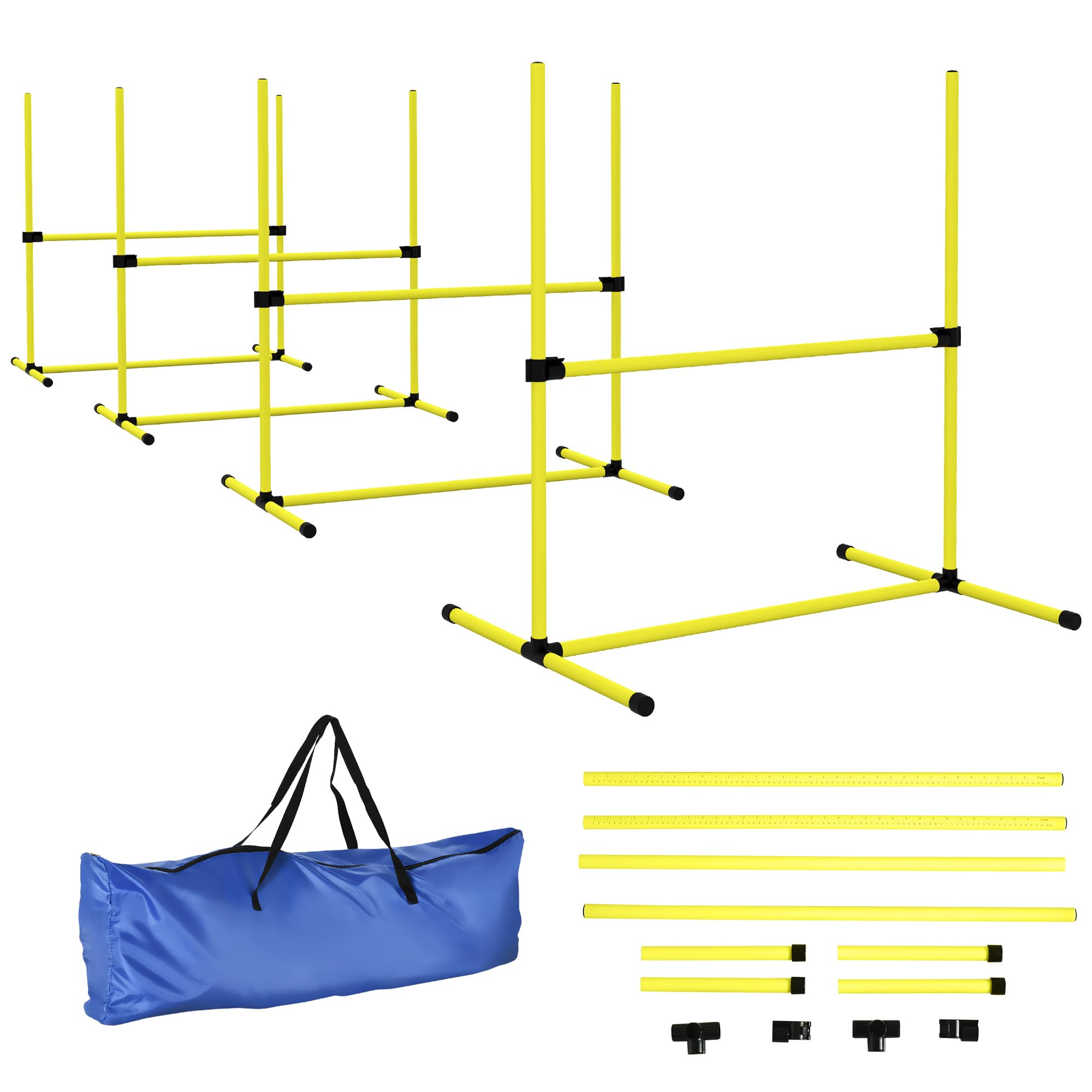 Pawhut 39" L Dog Agility Training Equipment for Large Medium Small Dog, 6 PCS Adjustable Height Hurdles for Agility Training, Obstacle Course Starter Kit, 6KG Net Wight, Yellow