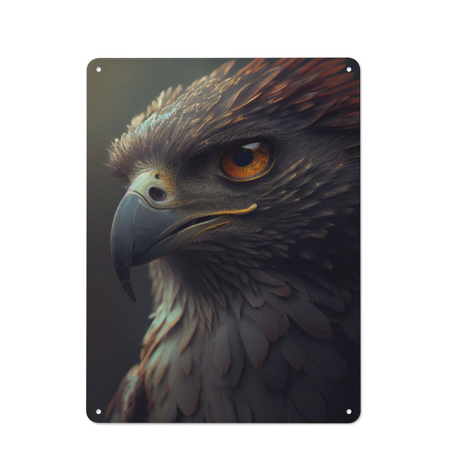 Junmoney Hawk Closeup Portrait Metal Wall Sign 40X30cm Featuring For Home Bar Wall, For Themed Interiors In Home Bars And Entertaining Spaces
