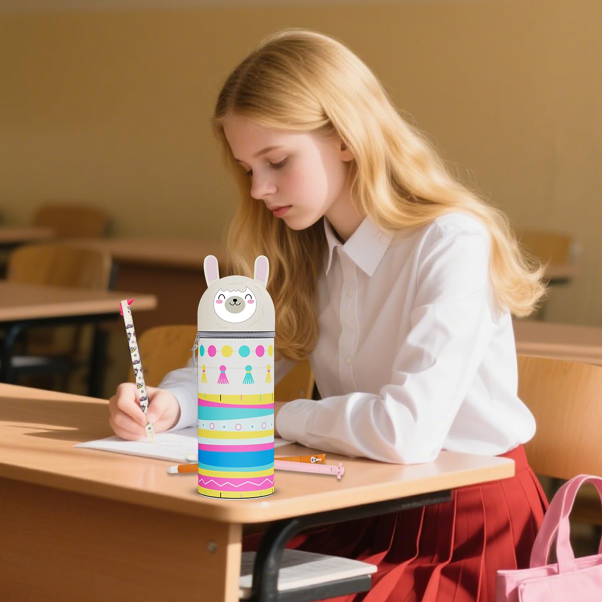 Image secondaire de Trousse Ecole 2 en 1 en Silicone Souple Kawaii, Porte-Plume, Fermeture Eclair en Silicone, Pochette de Stylo, Crayons, Marqueurs