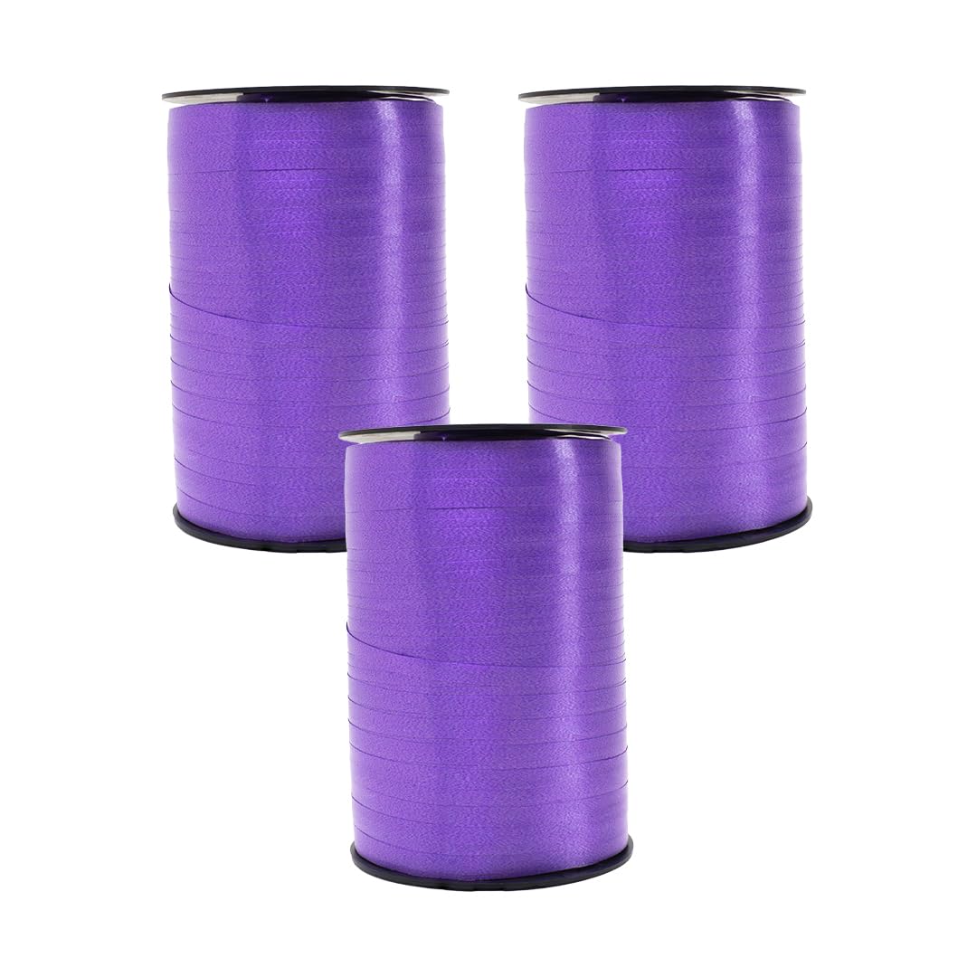 Deep Purple Curling Ribbon 500m (546 Yards) - Pack of 3 Reels - 5mm Balloon Ribbon for Gift Wrapping, Balloon Decorating, Present Bows, Party Decorations, Floristry & Crafts