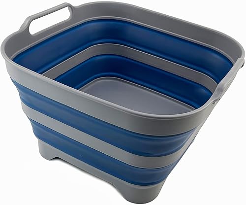 Miniatura 10 de SAMMART Sartén de plástico plegable de 10 L (2.6 galones) con tapón de drenaje, tina de lavado portátil, bañera plegable, almacenamiento de cocina