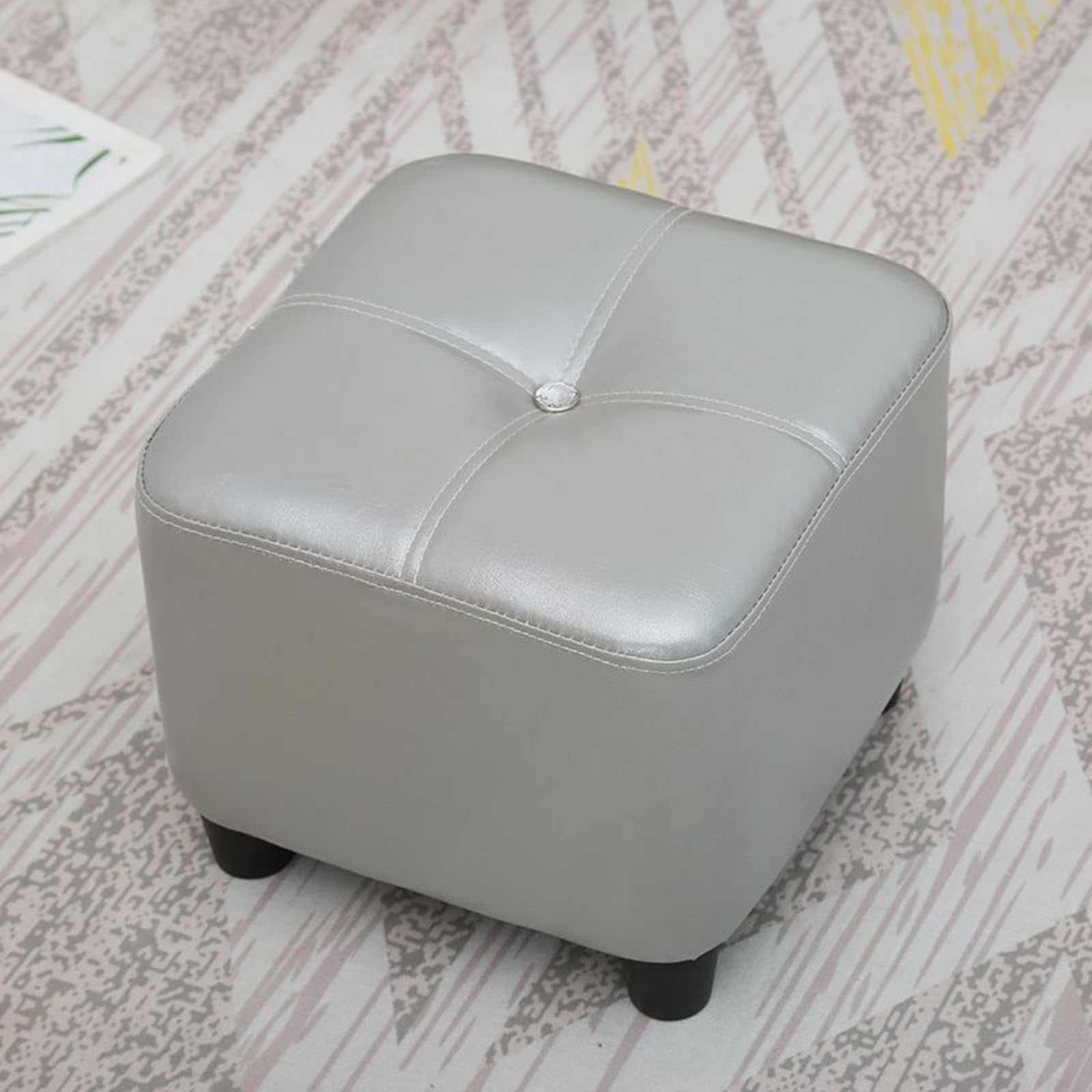 LMMIAOZ Leather Ottoman Footrest, Soft & Easy-Clean Square Footstool, Small Wooden Footrest for Sofa, Ideal for Shoe Changing, Stylish & Comfortable Design