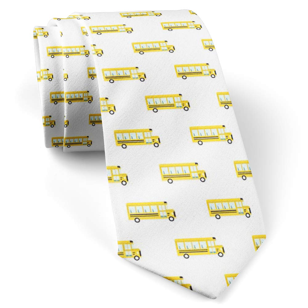 IKIKI-TECHSkinny Slim Fashion Necktie for men, Novelty Conversational Neckwear Ties (Yellow School Bus Pattern)