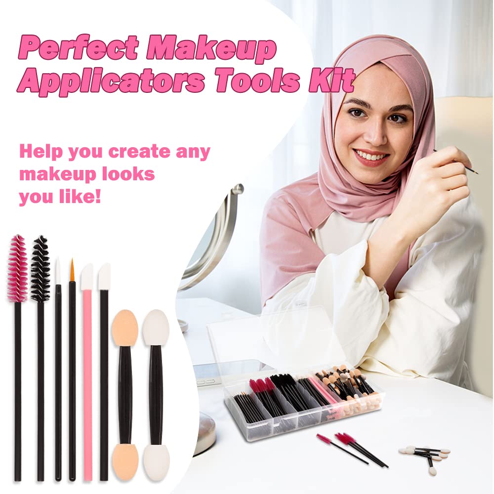 201 pezzi Kit di Applicatori Trucco Monouso, SHAIDOJIO, 50 Pennello per Ciglia Monouso, 50 Applicatori per Rossetti Monouso, 50 Pennello per Eyeliner, 50 Applicatore Ombretto, con Scatola