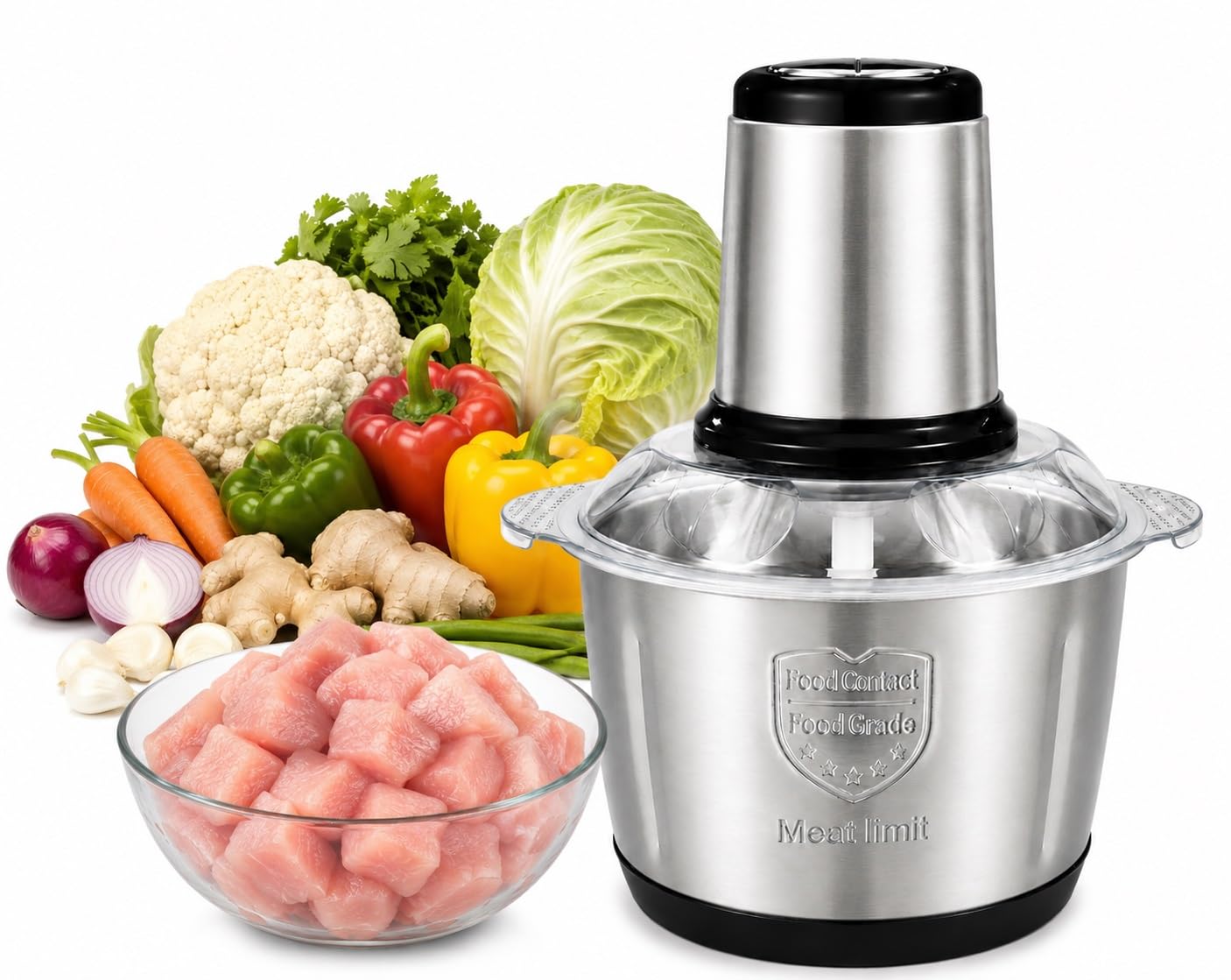 CREDLY 5L Electric Meat Grinder & Food Processor, Stainless Steel Meat Mincer Machine with 5-Blade Cutter, Heavy Duty Multifunction Vegetable Chopper for Kitchen & Home Use(500W)-image-38