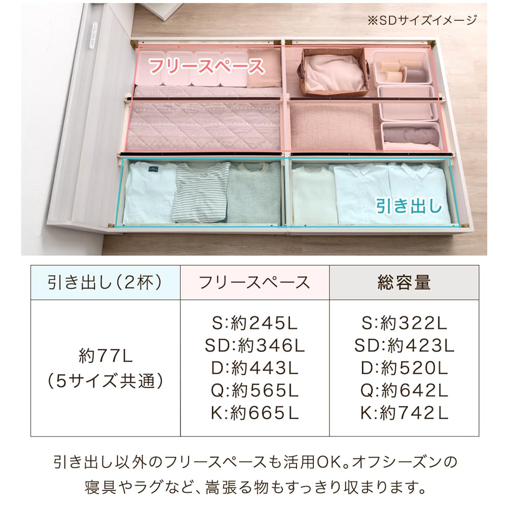 Amazon｜タンスのゲン ベッド 収納 セミダブル スマホスタンド 2口