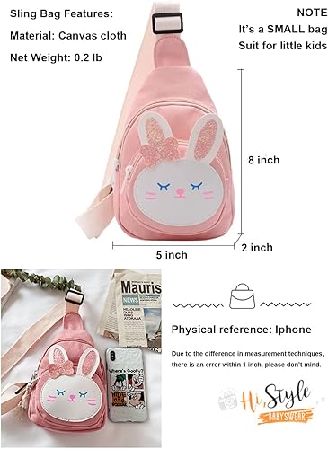Miniatura 7 de Sling Bag Bolso de hombro Bolso de pecho, Mochila pequeña Bolsa de eslinga, Bolso Kawaii Mochila Kawaii Mochila Mochila Sling, Conejito rosado,