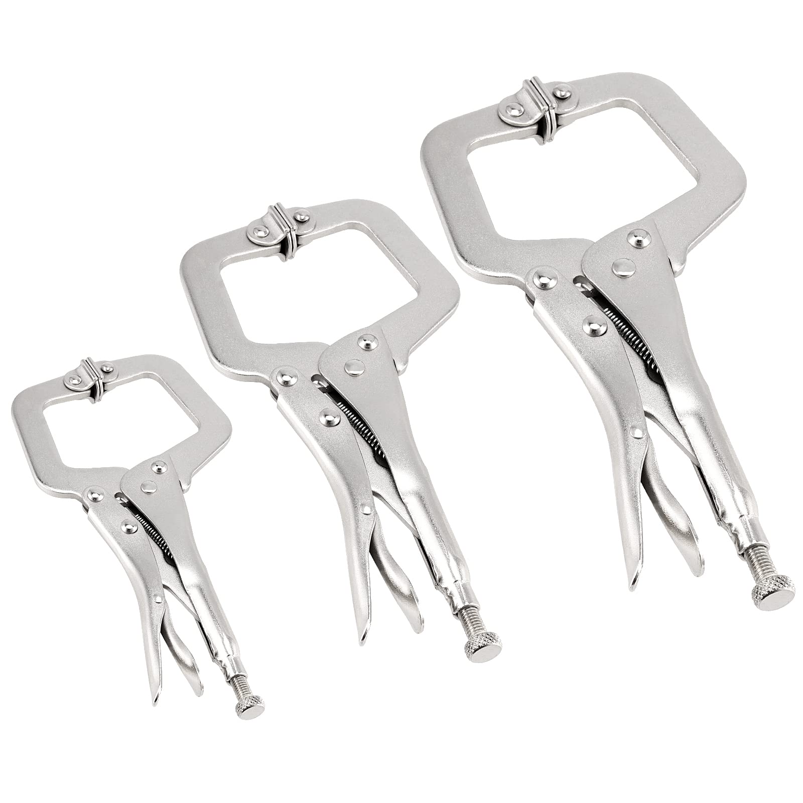 JAPCHET 3 Pack C Clamp Locking Pliers Set with Swivel Pads, Locking C-Clamp Set, Welding Clamp Tools Set 6 Inch 9 Inch 11 Inch Heavy Duty for Wood Working