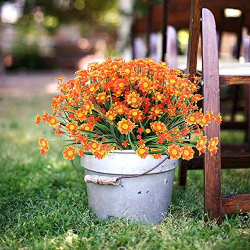 Artbloom 6 Bundles Outdoor Artificial Daisies Fake Flowers Uv Resistant Shrubs, Faux Plastic Greenery For Indoor Outside Hanging Plants Garden Porch Window Box Wedding Farmhouse Decor (Orange Red) #TOP4