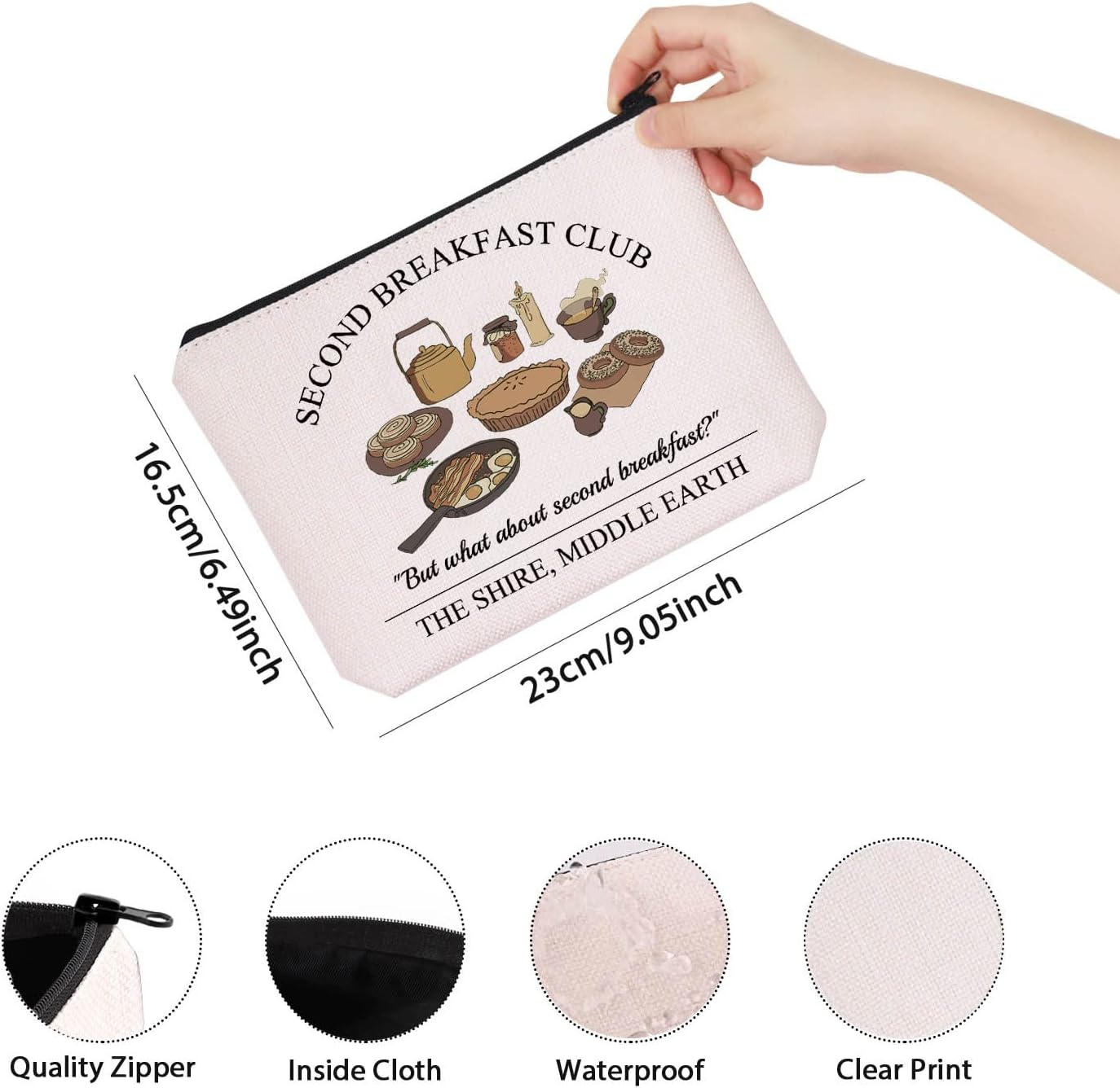 TSOTMO Movie Inspired Merch But What About Second Breakfast Club Zipper Pouch Makeup Bag (Second breakfast) - Image 2