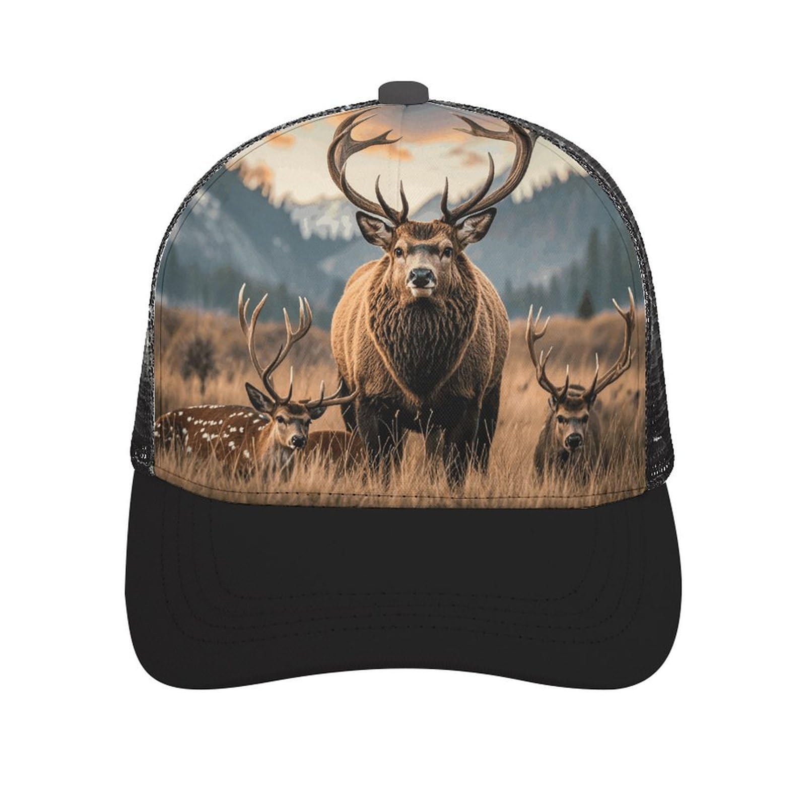 Tkjmcsw Unisex Black-Style Wildlife Hunting Deer Bear Elk Trucker Hat Baseball Cap Hat Golf Hat Running Hat Fishing Hat Gym Hat Workout Hat Fender Hat, One Size