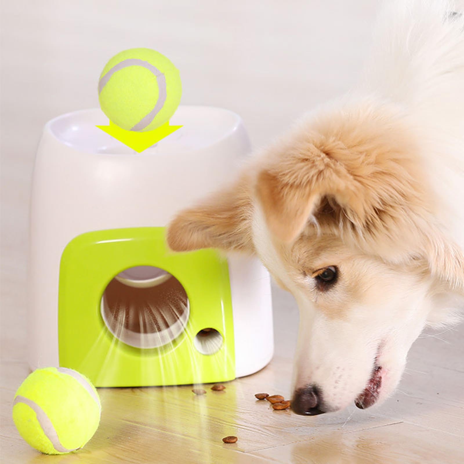 Lanzador automático de pelotas para perros, lanzador interactivo de pelotas de tenis para perros pequeños y medianos, incluye 3 pelotas de tenis