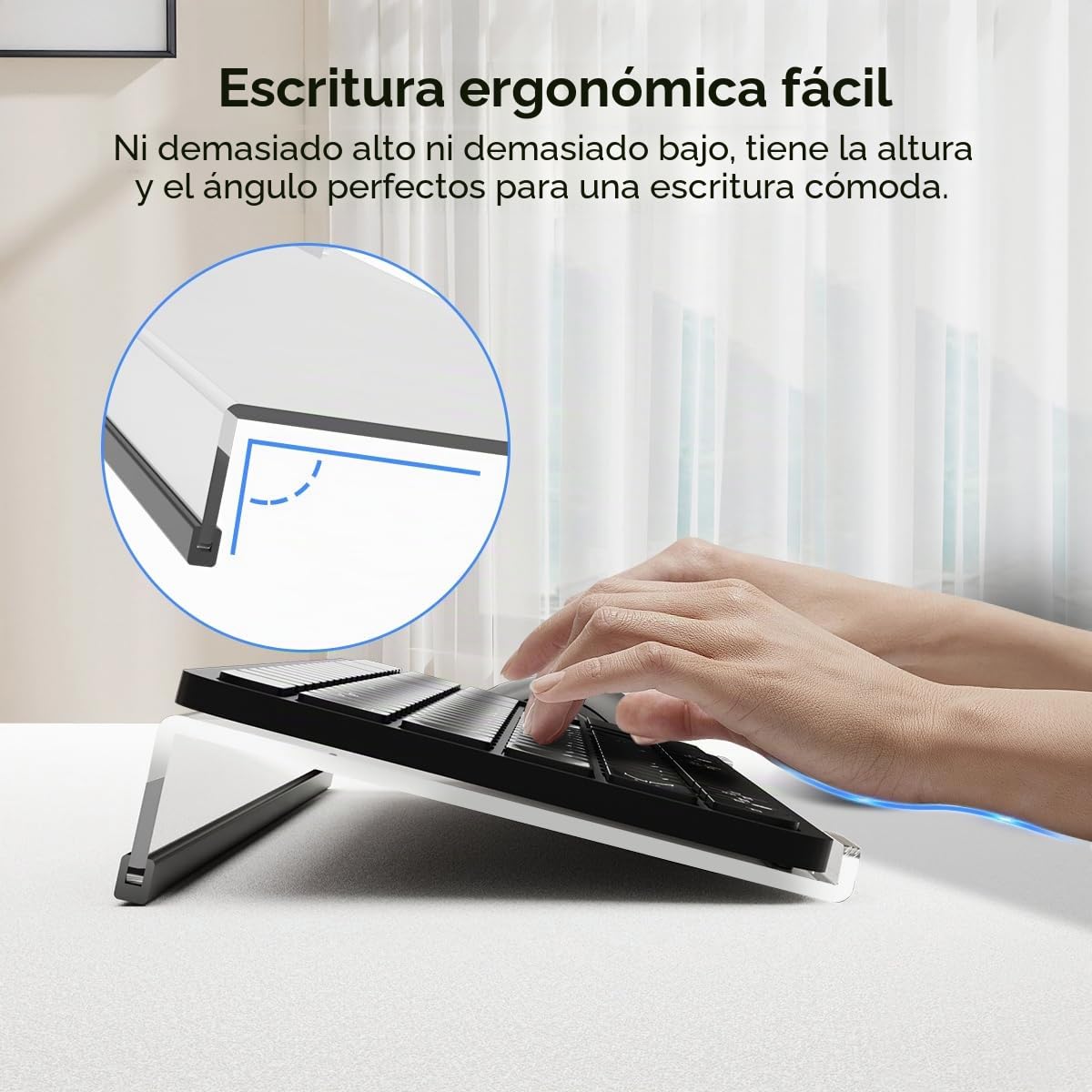 Suptek Soporte Acrílico Transparente Inclinado para Teclado de Ordenador, Soporte de Bandeja para Teclado, Funda de Silicona Antideslizante para Escritorio de Oficina, Hogar, Escuela, A001