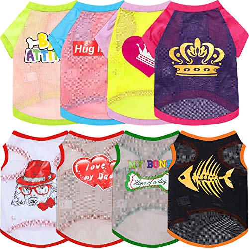 8 Pieces Printed Pet Shirts Breathable Puppy Shirts Cute Dog Apparel Pet Sweatshirt Puppy Dog Clothes Soft T-Shirt for Pet Dogs and Cats (Medium)