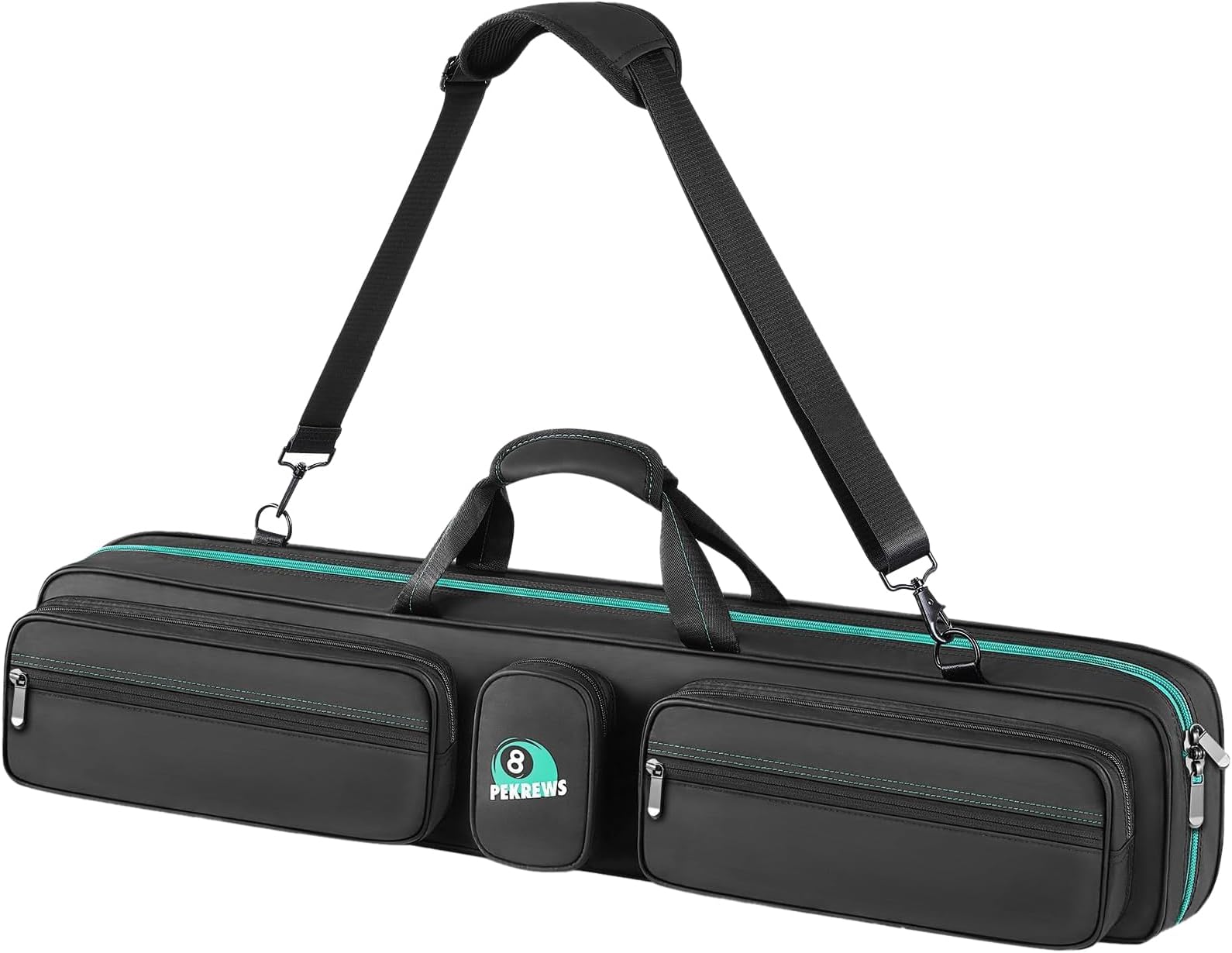 Pool Cue Case 4x4 Pool Stick Bag with Backpack Straps Soft Billiard Cue Carrying Case with Shoulder Strap, Billiard Stick Case Holds 4 Butts 4 Shafts and Billiards Accessories, Black