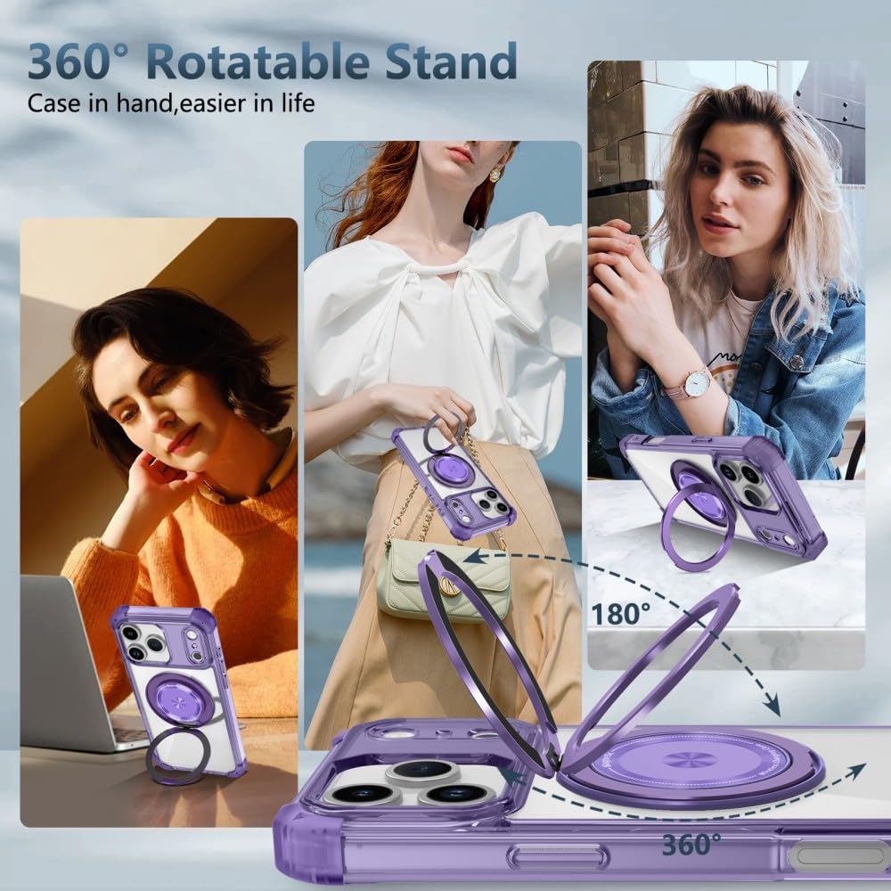 Generic Funda compatible con iPhone 15 (color: transparente) a prueba de golpes con anillo giratorio de silicona