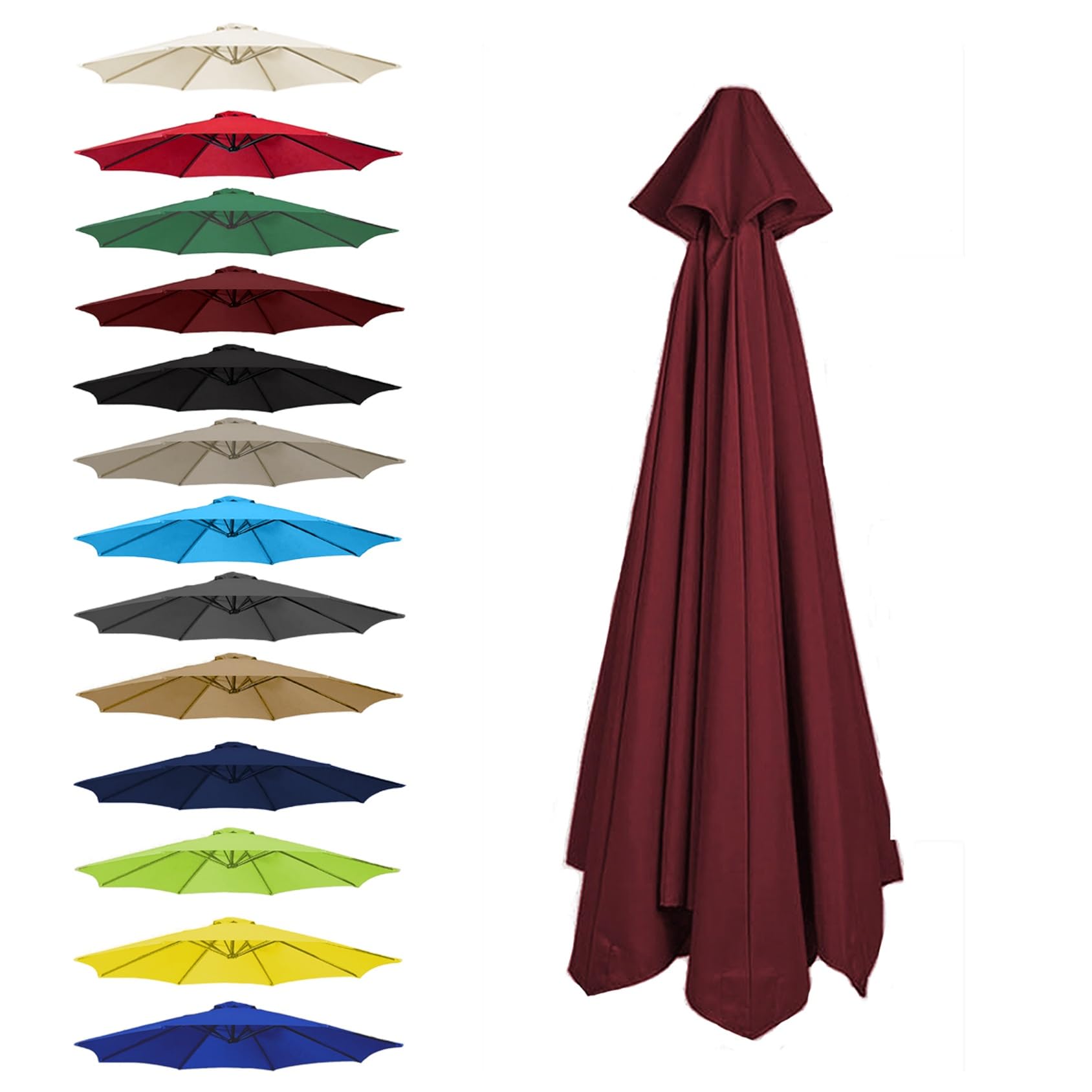 CMJYMX Replacement Parasol Canopy Cover, Umbrella Replacement Fabric Cover Sunshade Cloth, 6 Arms: 2.0/2.5/2.7/3.0 M, 8 Ribs: 2.0/2.3/2.7/3.0/3.5 M(Wine red,6 RIBS: 200CM/6.5FT)