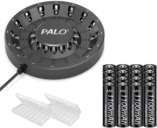 16 Packs 1.2V AAA 1100mah NiMH Rechargeable Batteries with 16 Bay Fast Rechargeable AA and AAA Battery Charger (AAA Size)