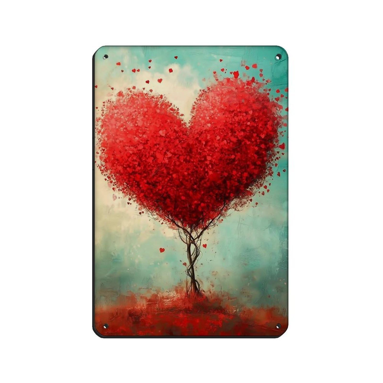 Whimsical Heart Shape Tree Art Tin Sign Vintage Metal Pub Club Cafe Bar Home Wall Art Decoration Poster Retro 8x12inch(20x30cm)