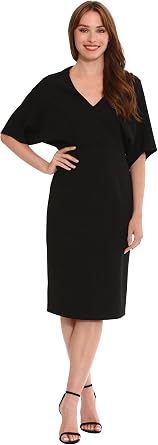 London Times Womens London Times Womens Dresses Chic V-Neck Dolman Sleeve Midi Sheath Polished Event Guest of Versatile