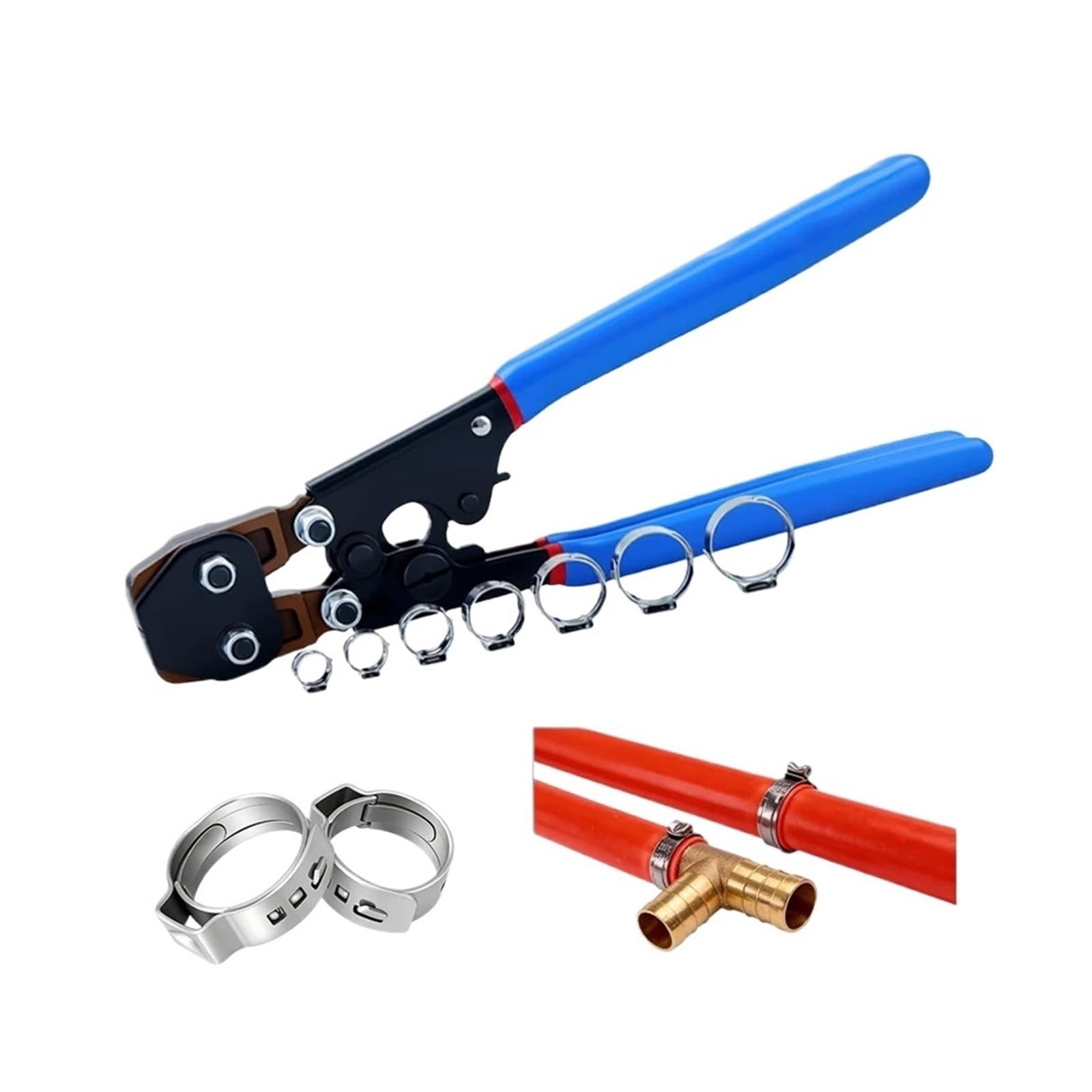 Alicates for abrazaderas de manguera con trinquete de alta resistencia | Herramienta de acero inoxidable for trabajos de fijación de tuberías y desmontaje de abrazaderas.