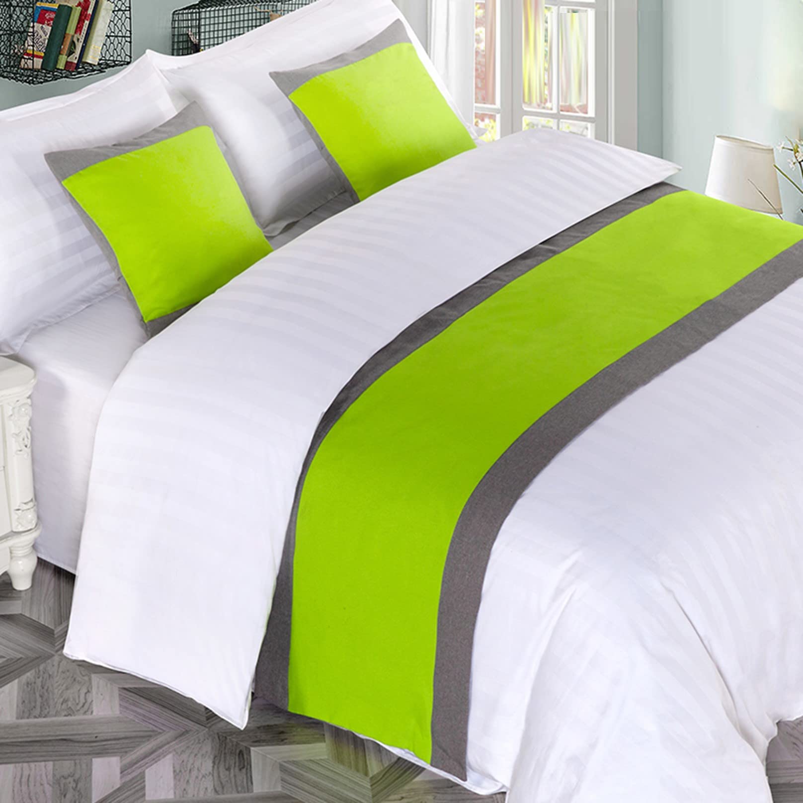TTiiLoe Bed Runner for Foot of Bed Stripe Pattern Light Green Decor Bedding Protection Cover Bed Scarf Bed End Towel Bed Mat No Fading Hotel Bedroom Wedding Room, 210x50cm