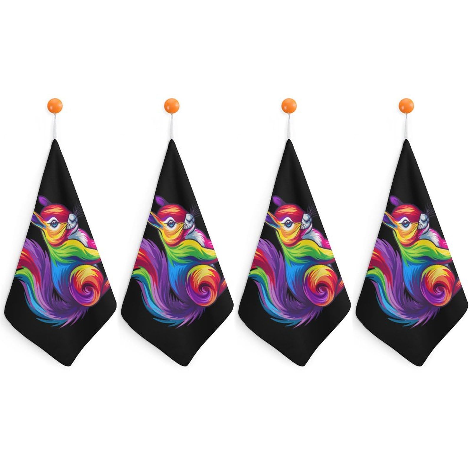 CGSBNGHA Cute Rainbow Squirrel Hand Towel Hanging Face Towels Cleaning Cloths Handkerchief for Bathroom Kitchen