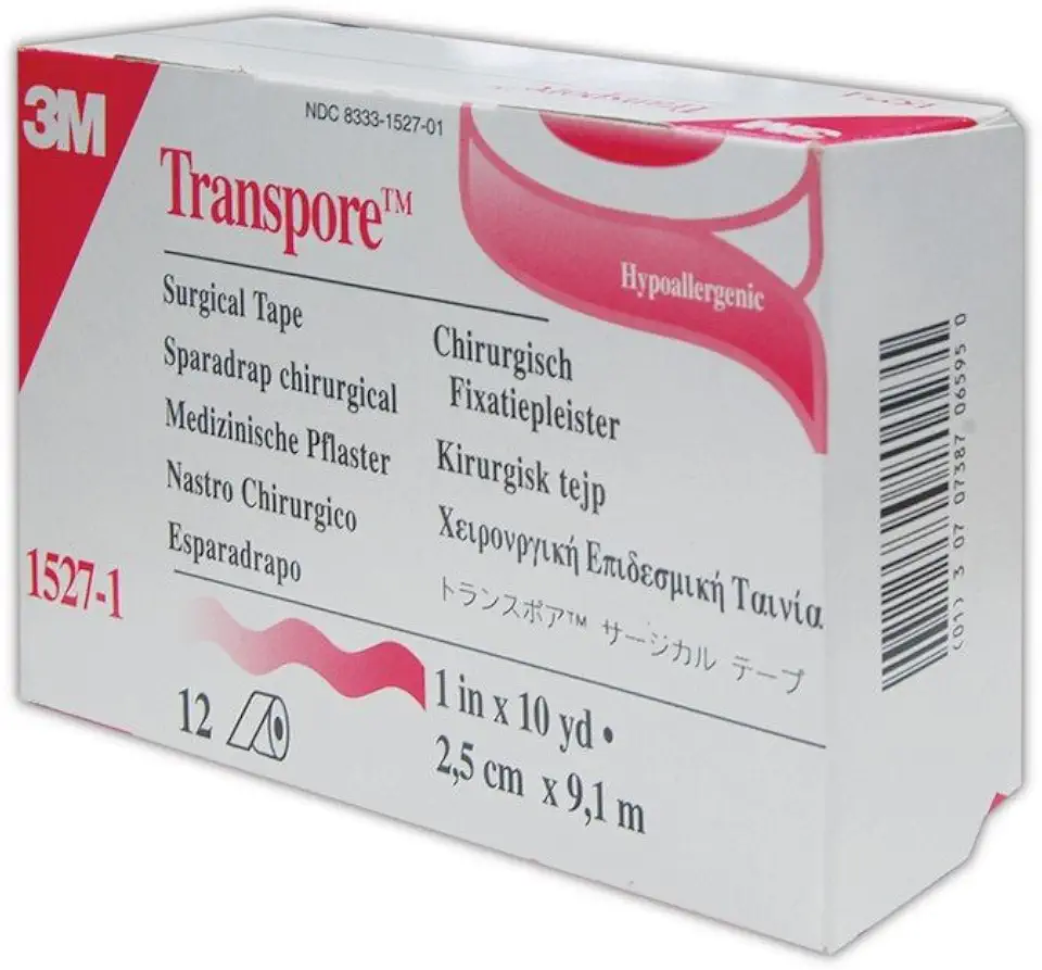 3M 30707387065950 Transpore Surgical Tape, 1" x 10 yd., Clear (Pack of 12)