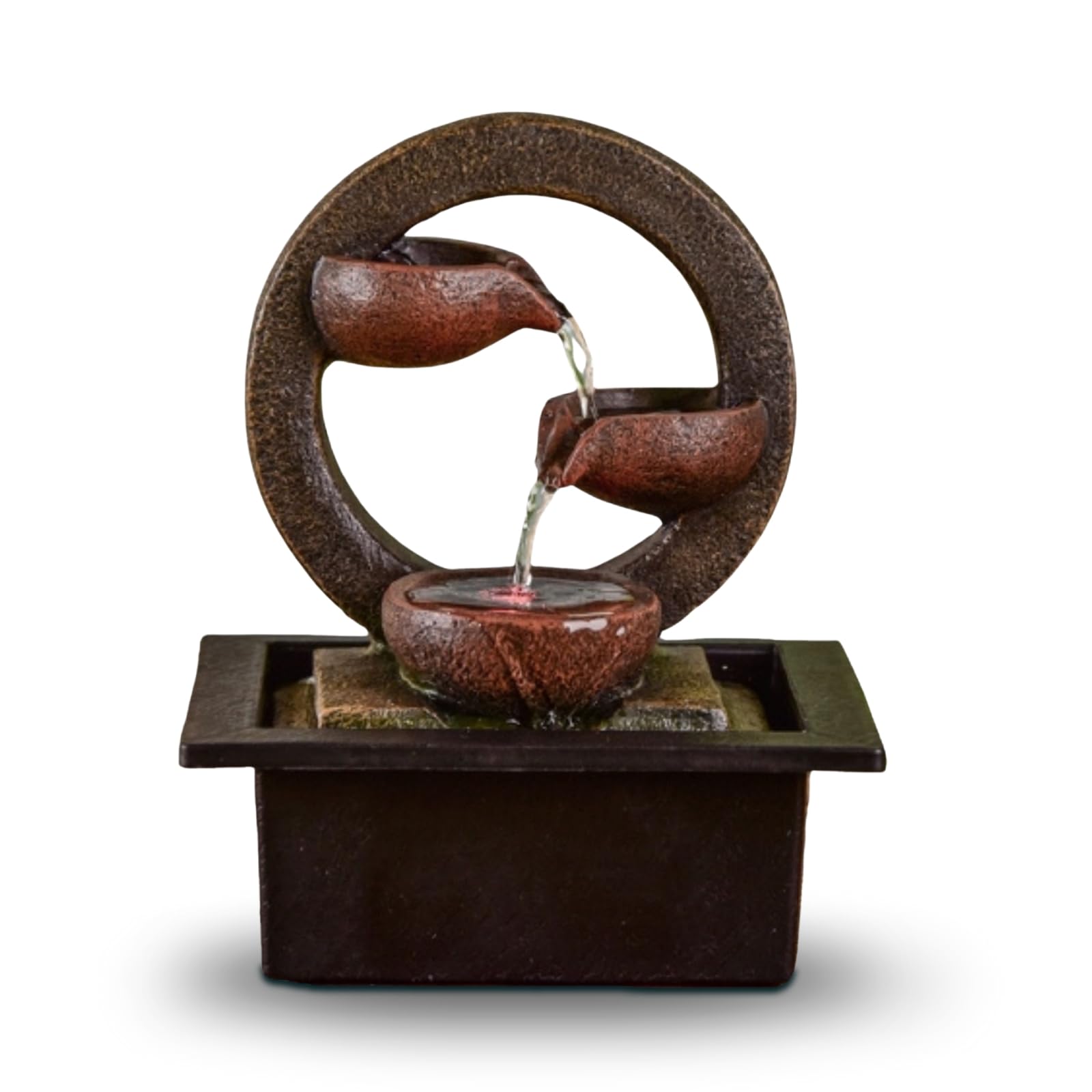 ZEN'LIGHT, Fuente de Interior Zen Terai, Decoración de Hogar Original, Flujo de Agua Natural, Iluminación Led Multicolor, Bomba Silenciosa, L 17 x 21 x 25 cm