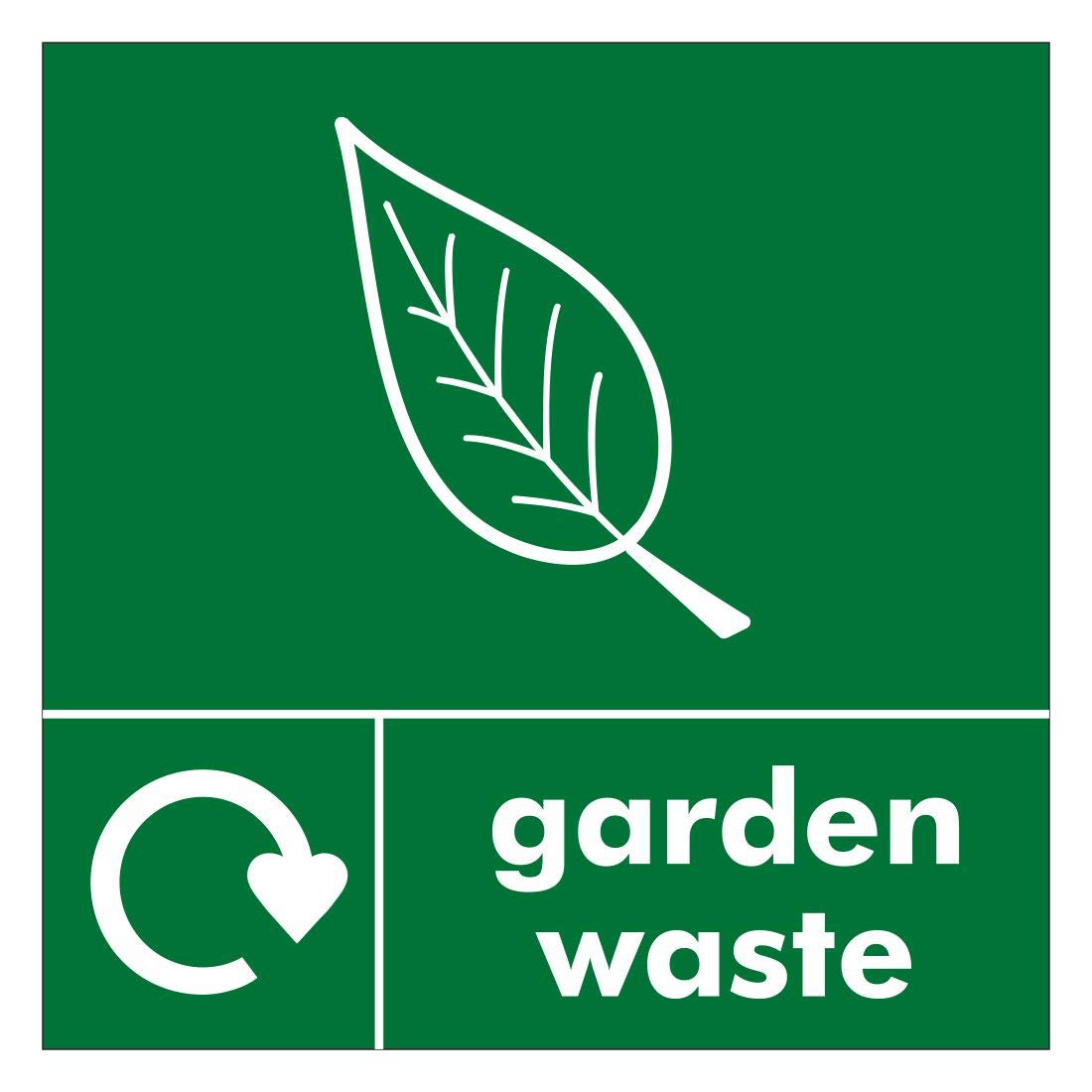 recycling sign Garden waste Self adhesive vinyl sticker 120mm x 120mm Ideal for use on bins for home owners and businesses (5)