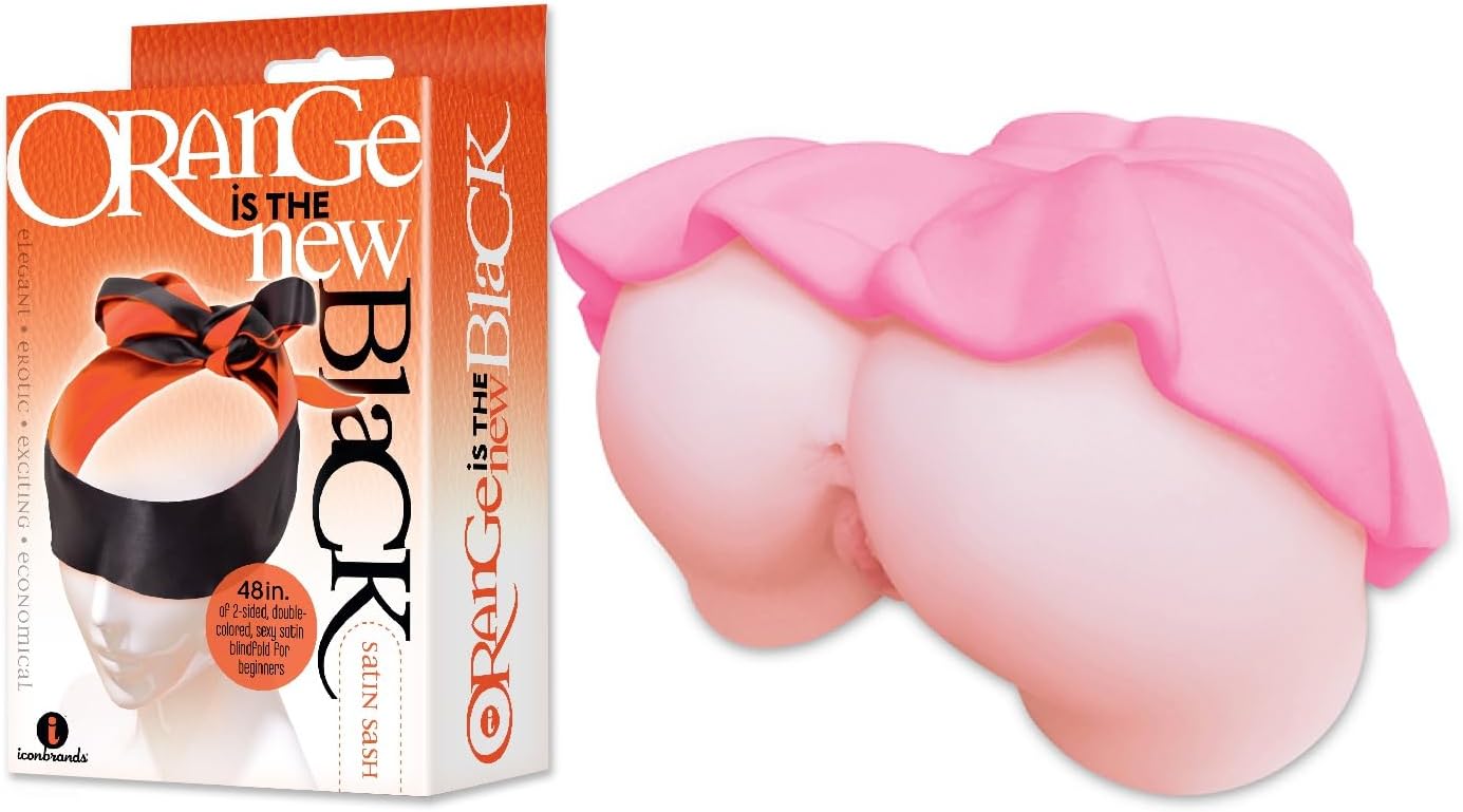 Sex Toy Couples kit of Orange is The New Black, Satin Sash, Reversible Blindfold/Restraint and Icon Brands Co-EDS in Disgrace Skirt Ass & Pussy Masturbator