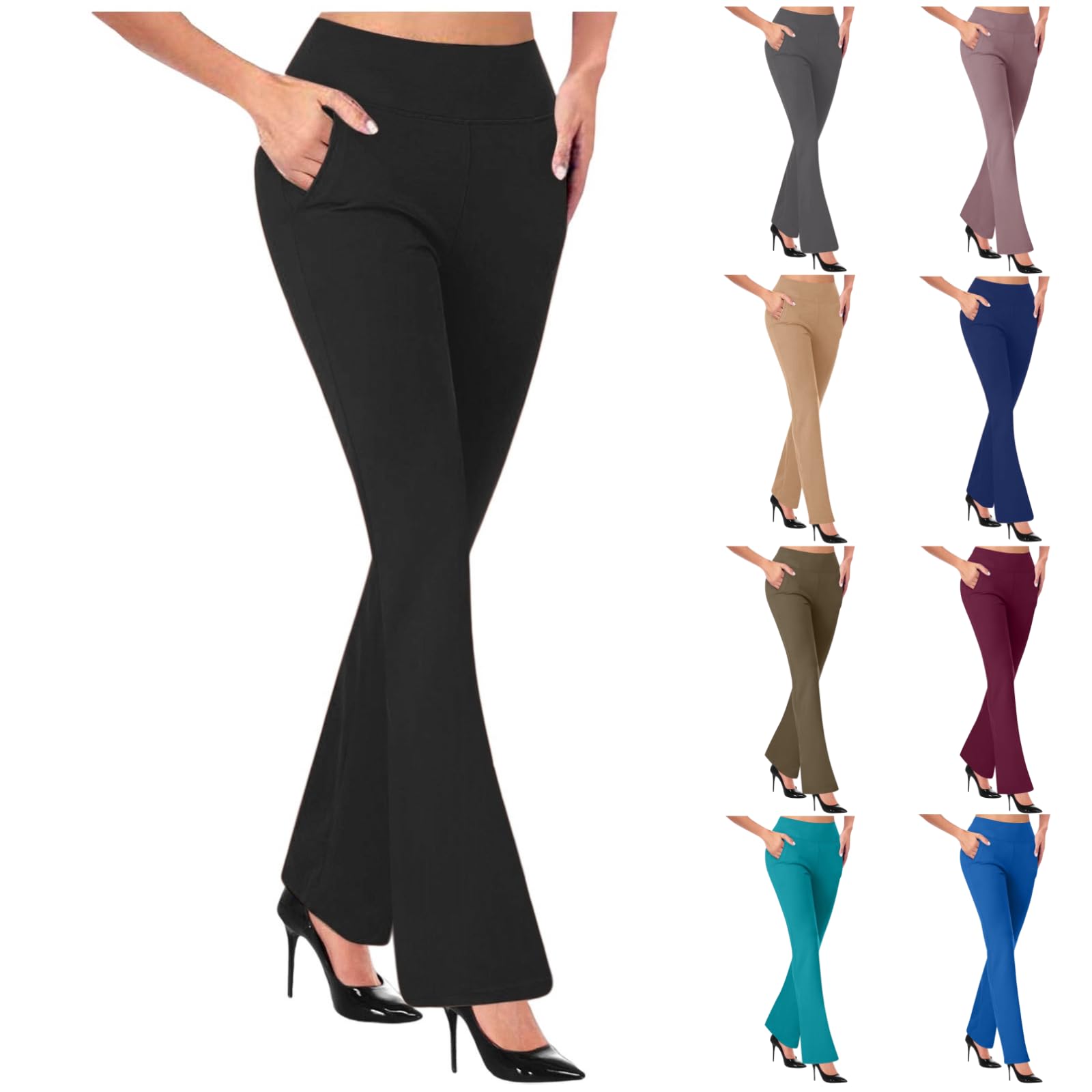 Flare Leggings for Women Work Office Pants Slim Fit Business Pants Elastic Waist Casual Trousers with Pockets