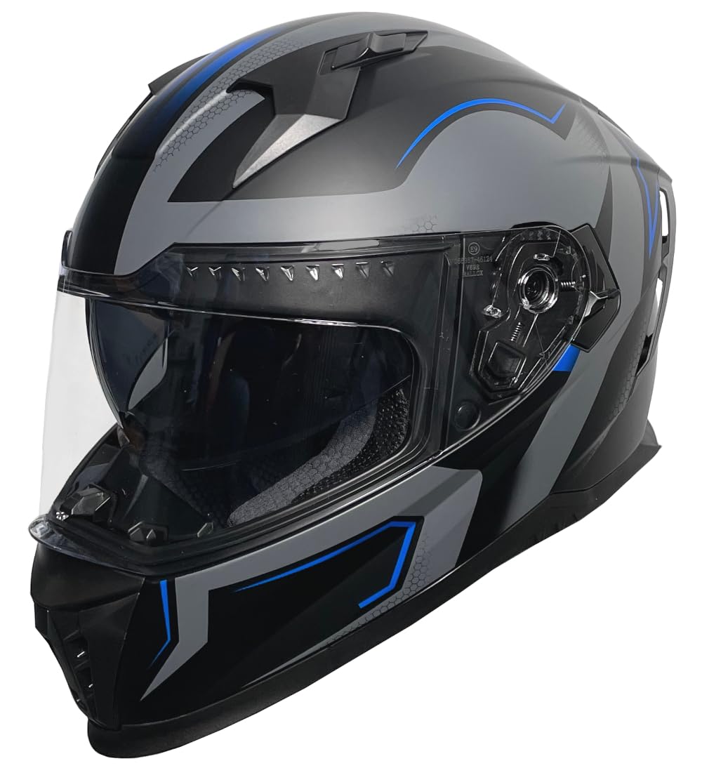 Integralhelm Motorradhelm Rallox M69-Bl schwarz grau blau matt Helm S M L XL
