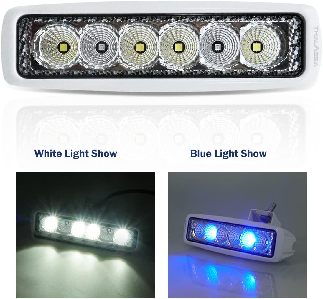 THALASSA 12/24V Dual Color Marine LED Spreader Flood Deck Light for Boat IP67 DC 10-30V with 316L Stainless Steel Bracket, White or Black Housing Waterproof Deck Lights