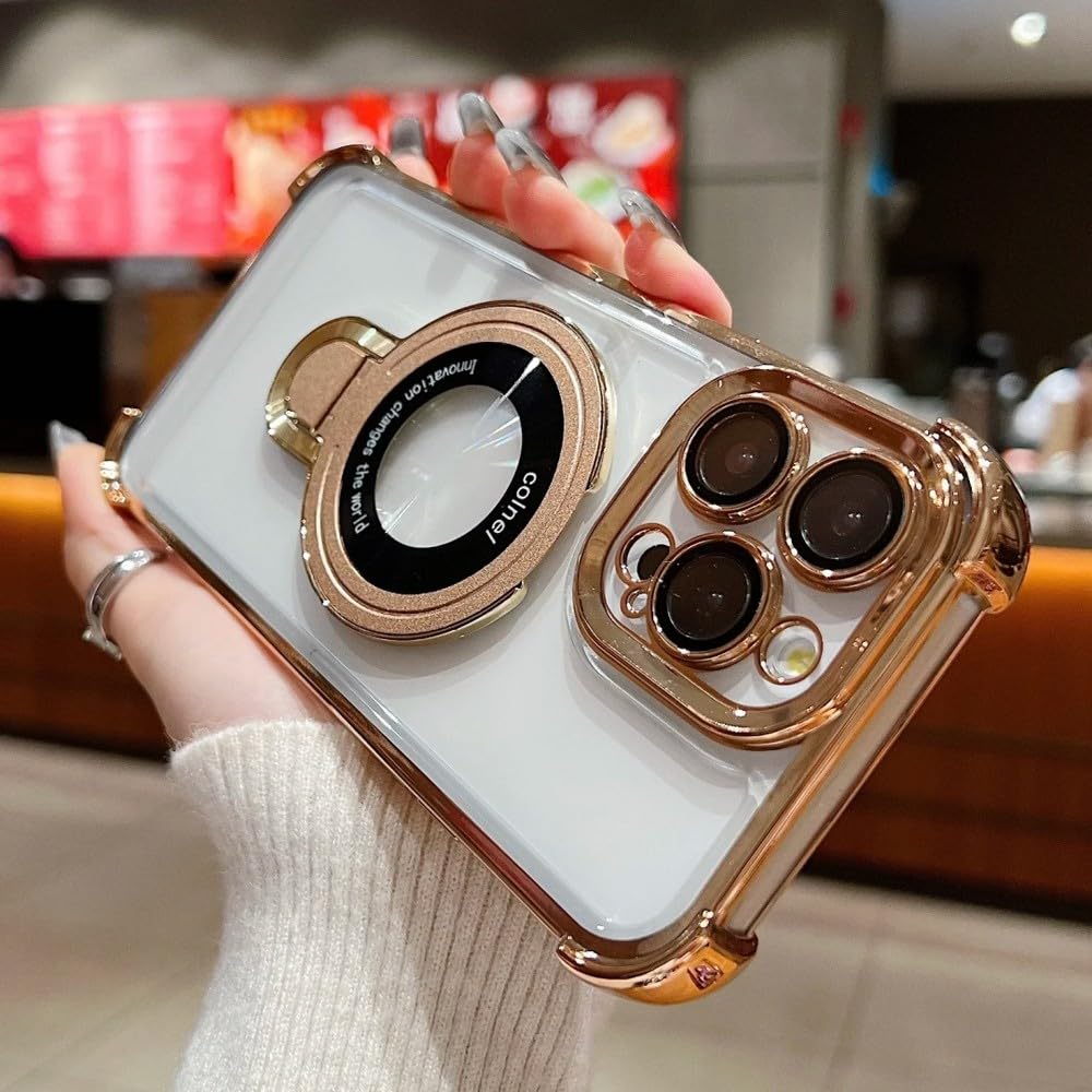 Magnetyczne etui z uchwytem do iPhone'a 16 15 14 13 12 11 Pro Max, powłoka z podstawką, odporna na wstrząsy, złota, do iPhone'a 16 Pro