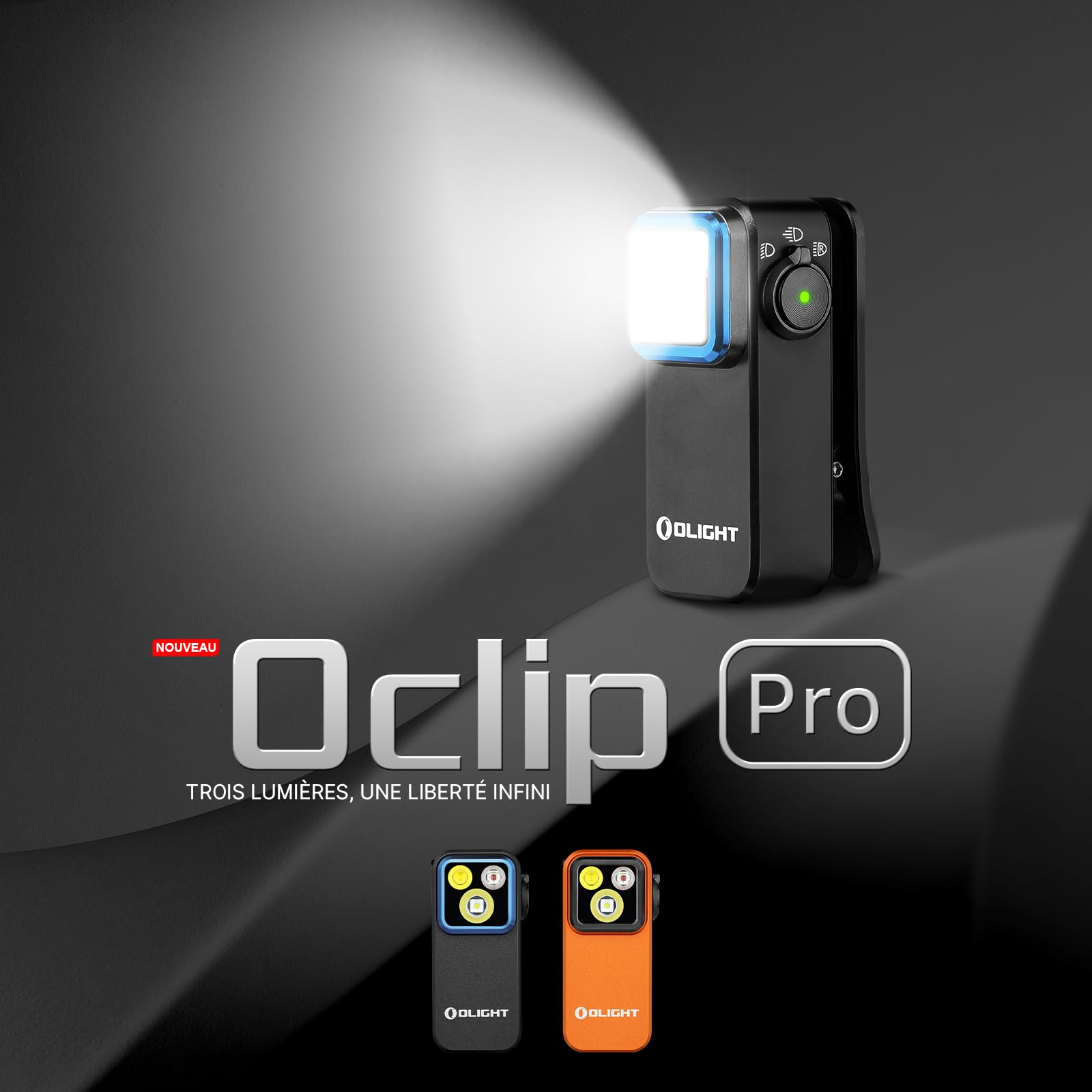 OLIGHT Oclip Pro Lampe de Poche à Clip 3 Sources de Lumière 5 Modes 500LM 120M Performance Max. Mini Lampe Torche Longue Durée 144H EDC Type C Rechargeable Petit Lampe IPX6 pour l'éclairage de Secours