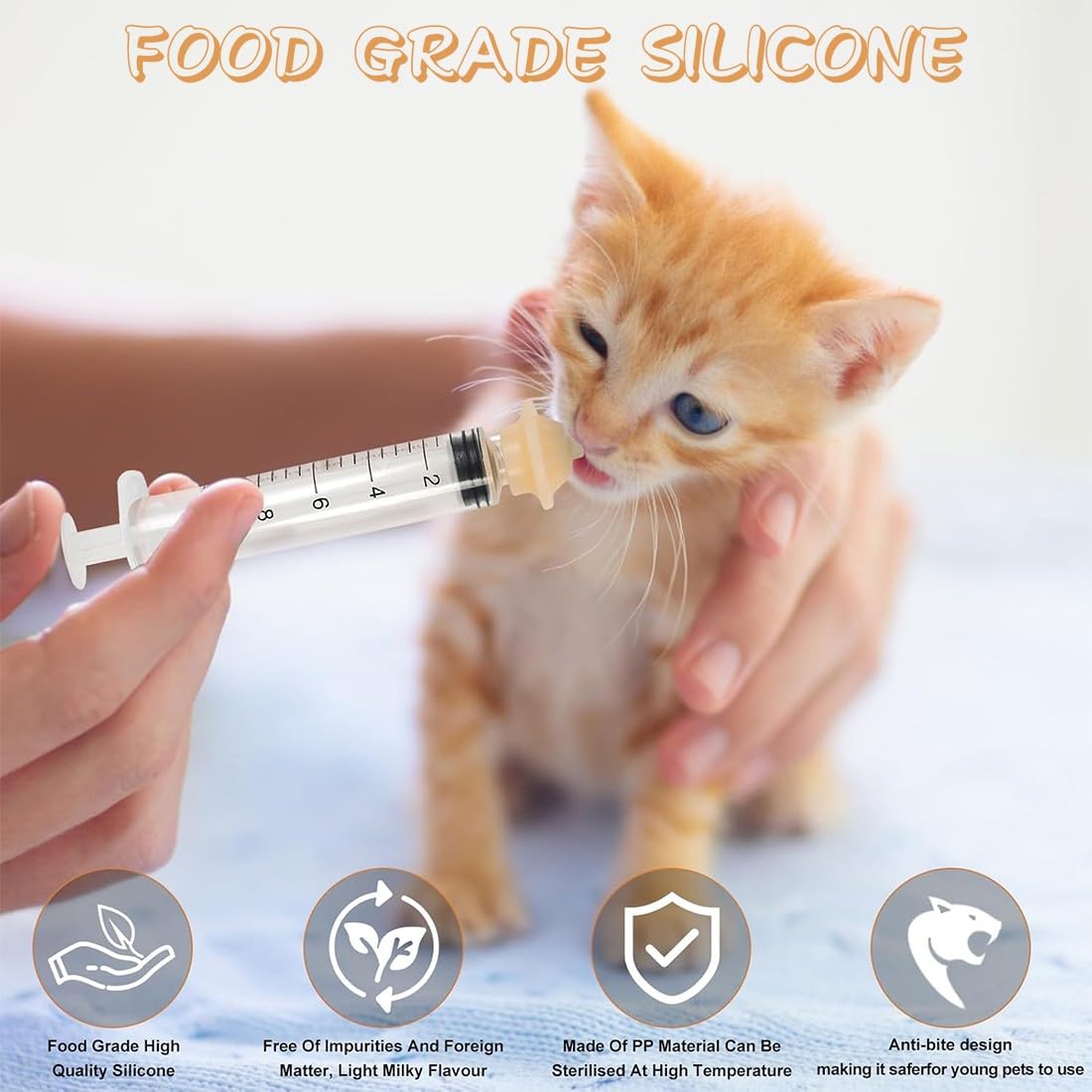 10 Pcs Biberon per Gattini, Mini Tettarella in Silicone con Siringa Siringa per Alimentazione di Animali Domestici con Tettarella, Forniture Riutilizzabili per Gattini, Cuccioli, Piccoli Animali