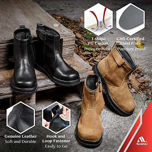 Steel Toe Work Boots, Chelsea Boots, Industrial & Construction Safety Shoes, Oil Resistant Outsole, Steel Plate Side Zip, for Men& Women, 7.5 Inch4
