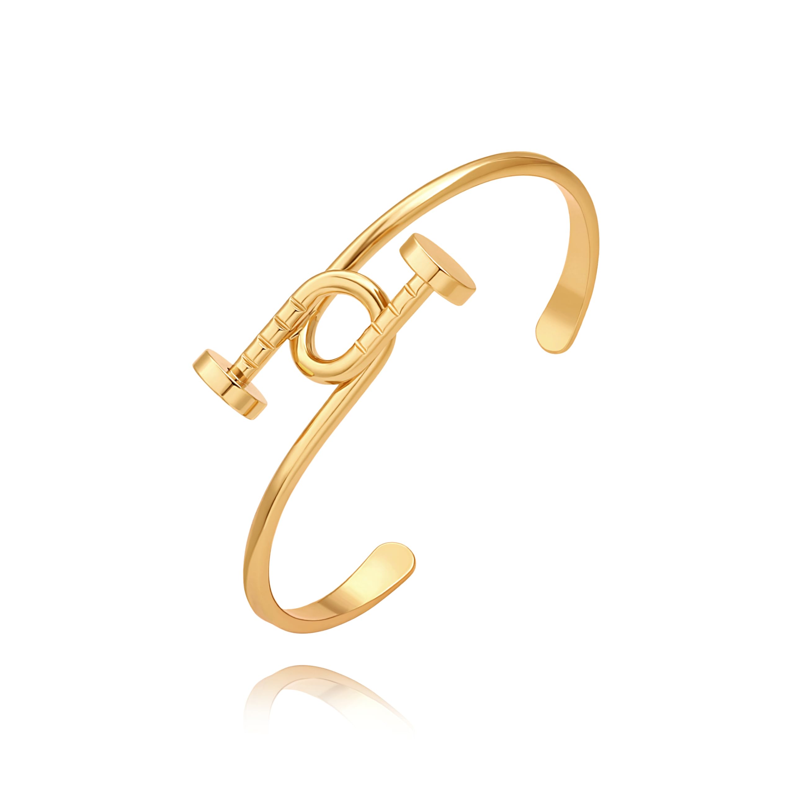 PERNNLA PEARLDainty Gold Bar Bracelet for Women Simple Delicate Thin Cuff Bangle Hook Bracelet 18K Gold Plated Handmade Minimalist Jewelry